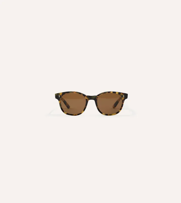 Drake's by Ransome Light Tortoiseshell Panto Frame Sunglasses sold by Drake's London
