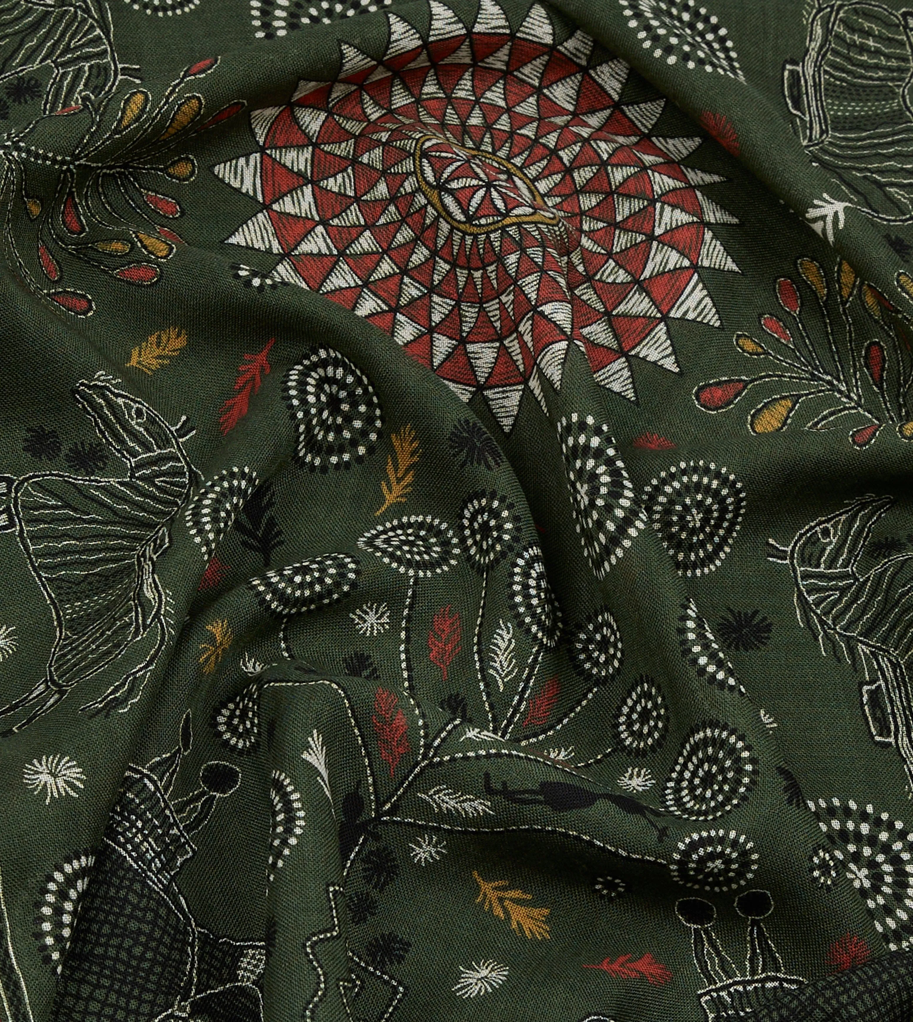 Green Rustic Elephant Print Wool-Silk Scarf sold by Drake's London product image thumbnail 2