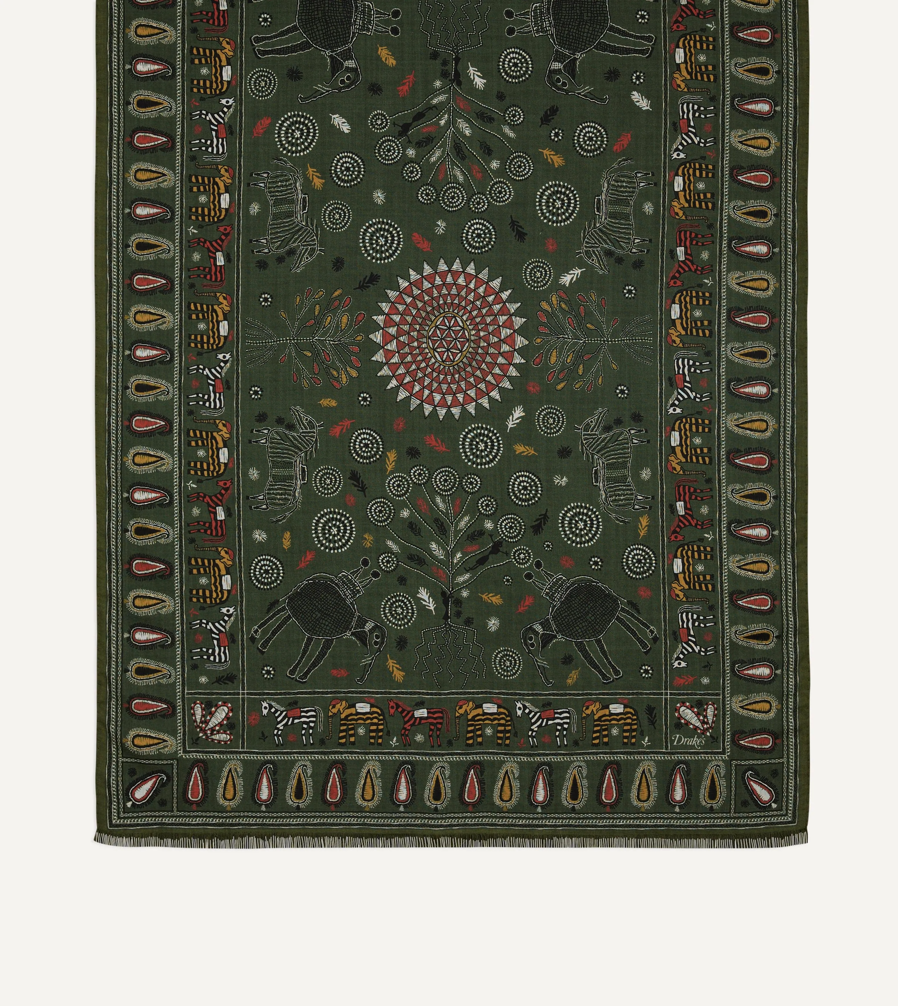 Green Rustic Elephant Print Wool-Silk Scarf sold by Drake's London product image thumbnail 3