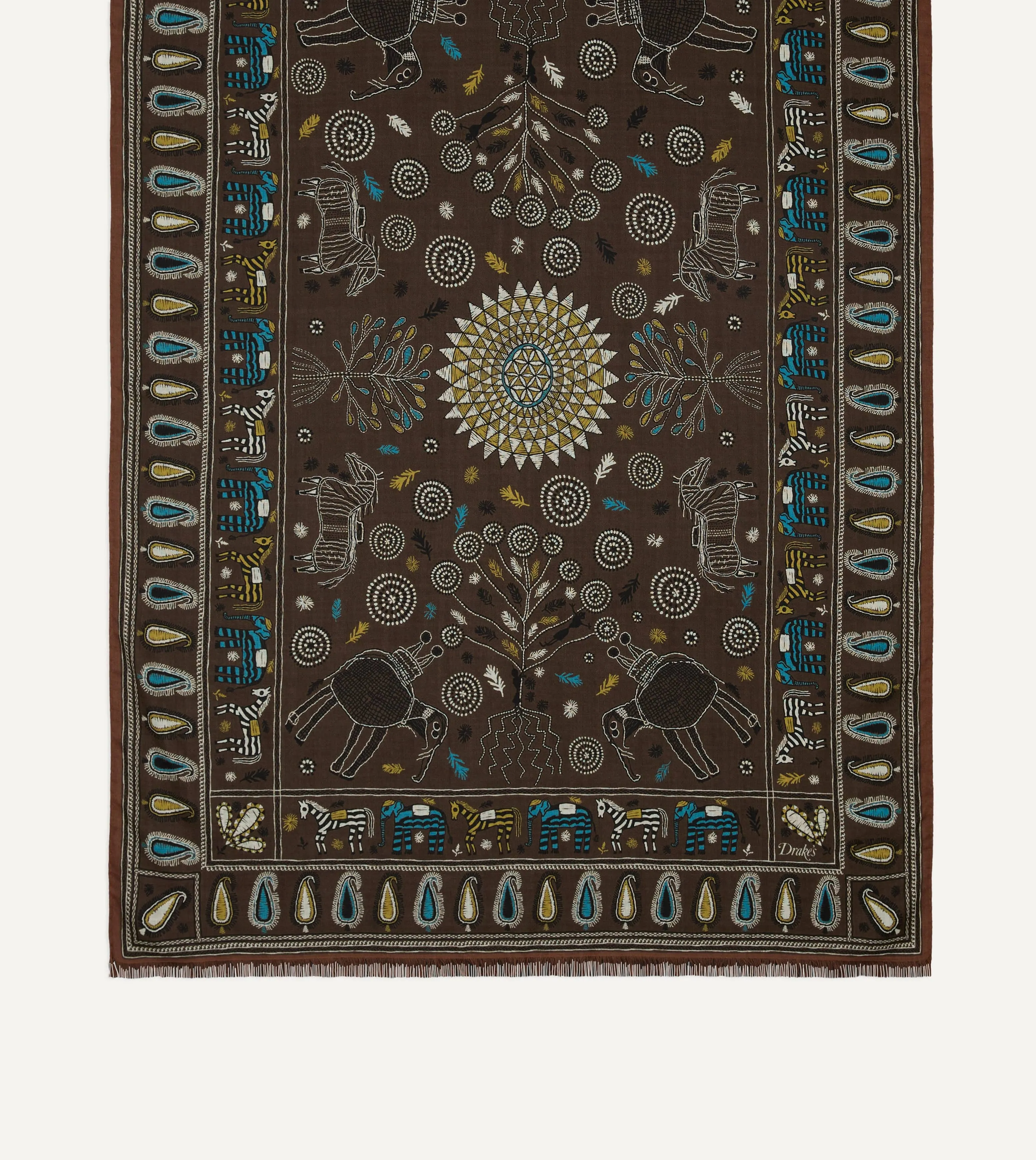 Brown Rustic Elephant Print Wool-Silk Scarf sold by Drake's London product image thumbnail 3