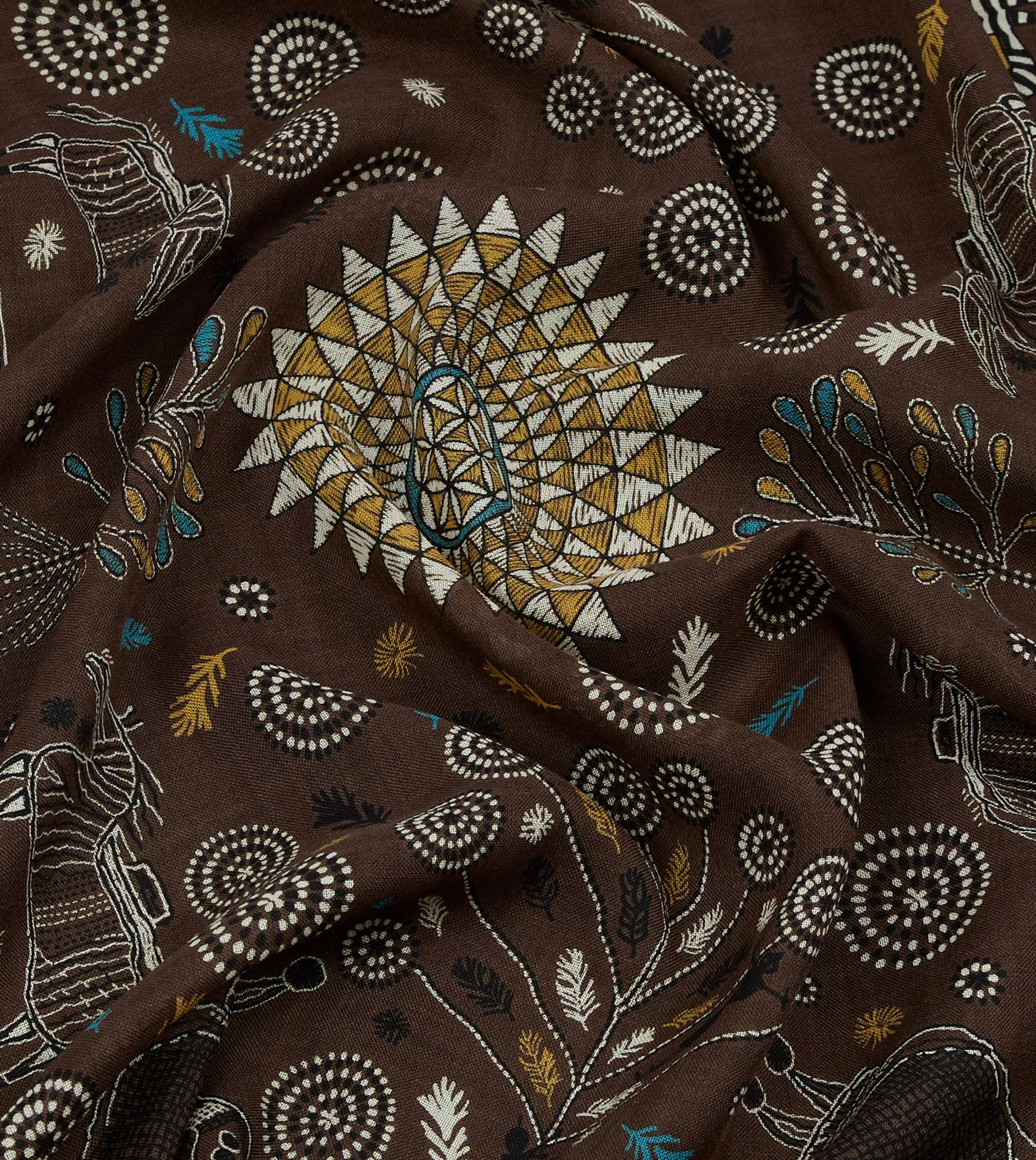 Brown Rustic Elephant Print Wool-Silk Scarf sold by Drake's London product image thumbnail 2