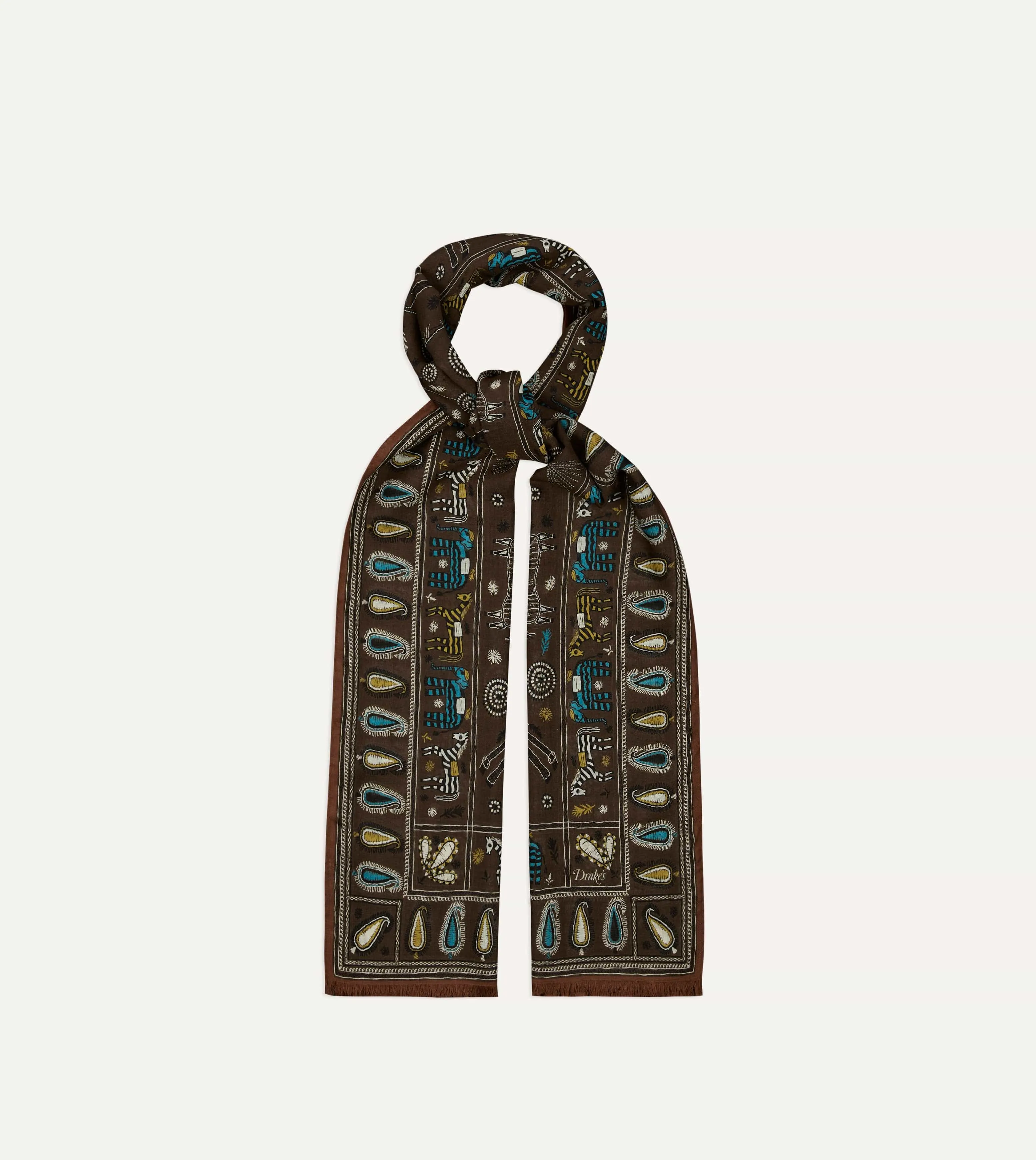 Brown Rustic Elephant Print Wool-Silk Scarf sold by Drake's London product image thumbnail 4