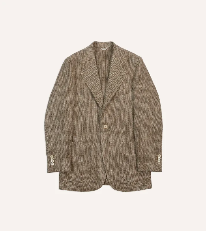 Brown Herringbone Linen-Silk Blazer sold by Drake's London