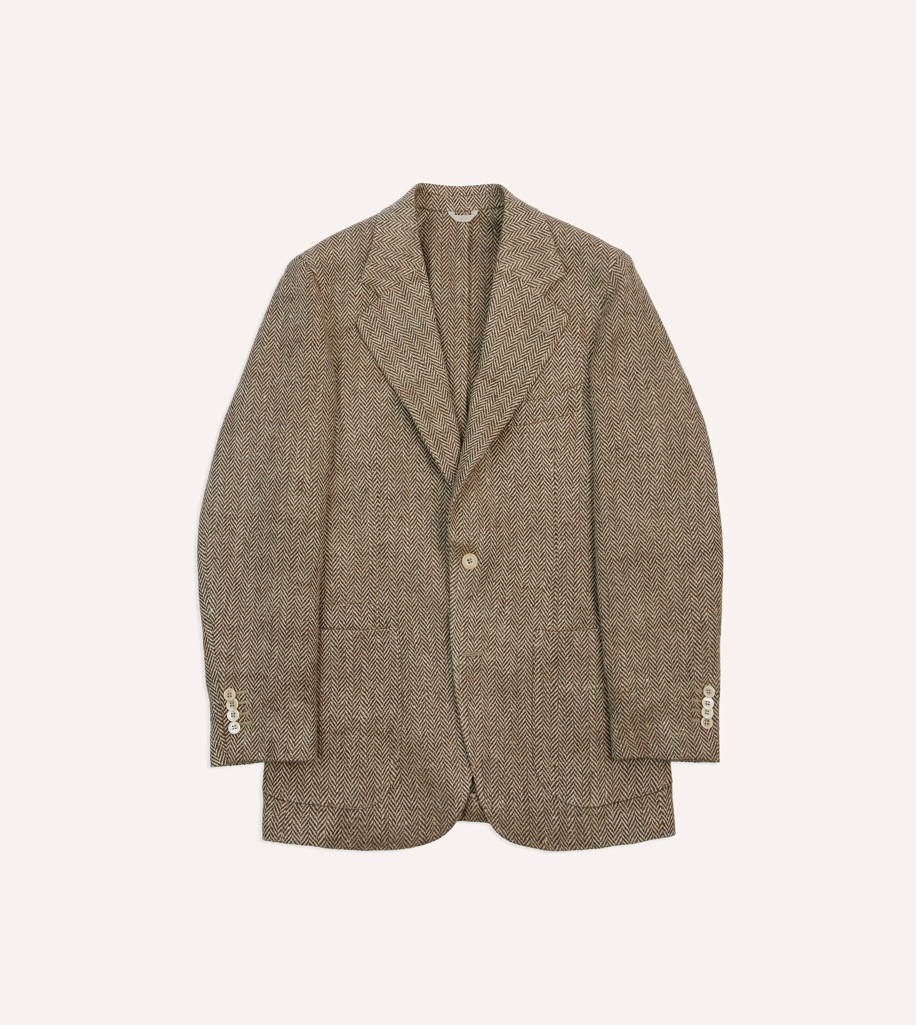 Brown Herringbone Linen-Silk Blazer sold by Drake's London