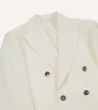 Ecru Linen Double-Breasted Tailored Jacket sold by Drake's London