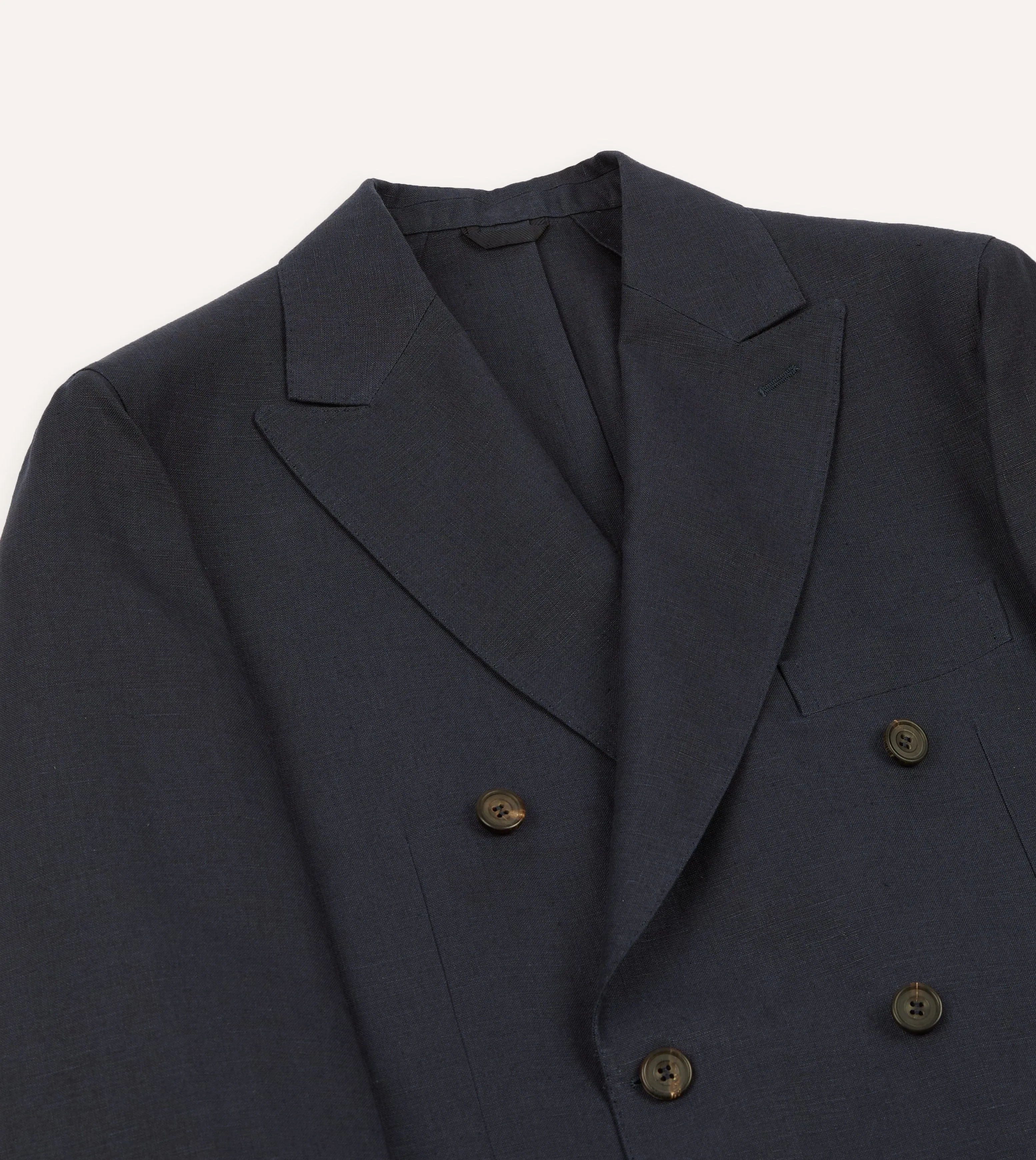 Navy Linen Double-Breasted Tailored Jacket sold by Drake's London product image thumbnail 3