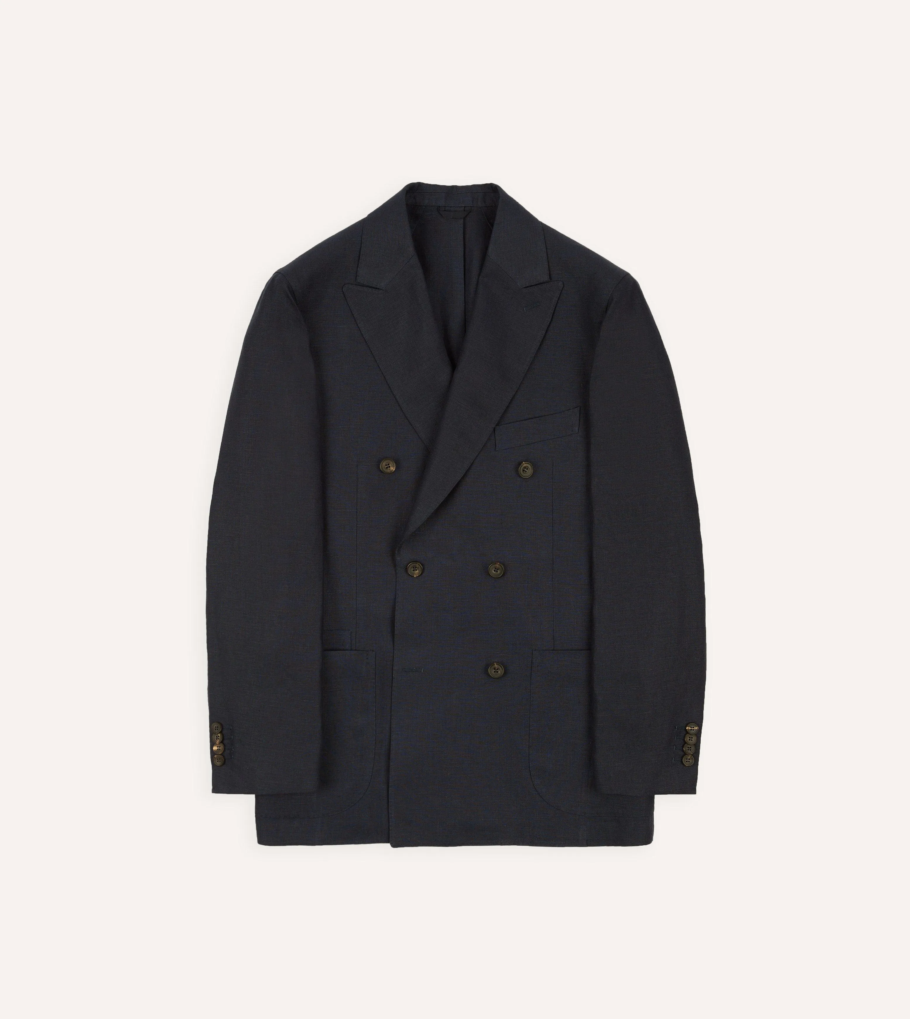 Navy Linen Double-Breasted Tailored Jacket sold by Drake's London
