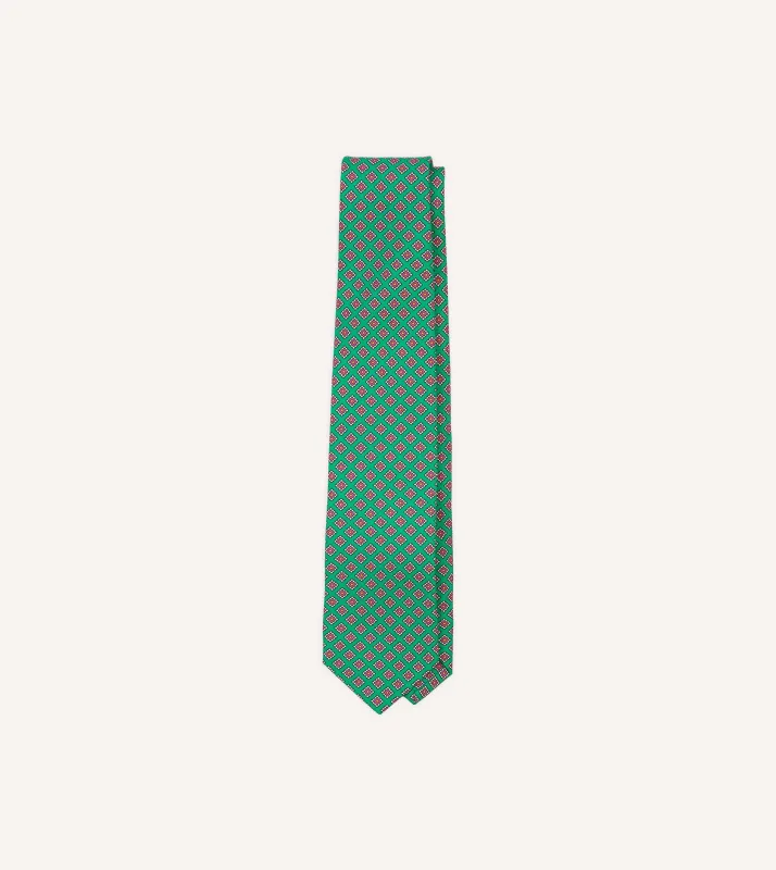 Green Square Medallion Self-Tipped Silk Tie sold by Drake's London