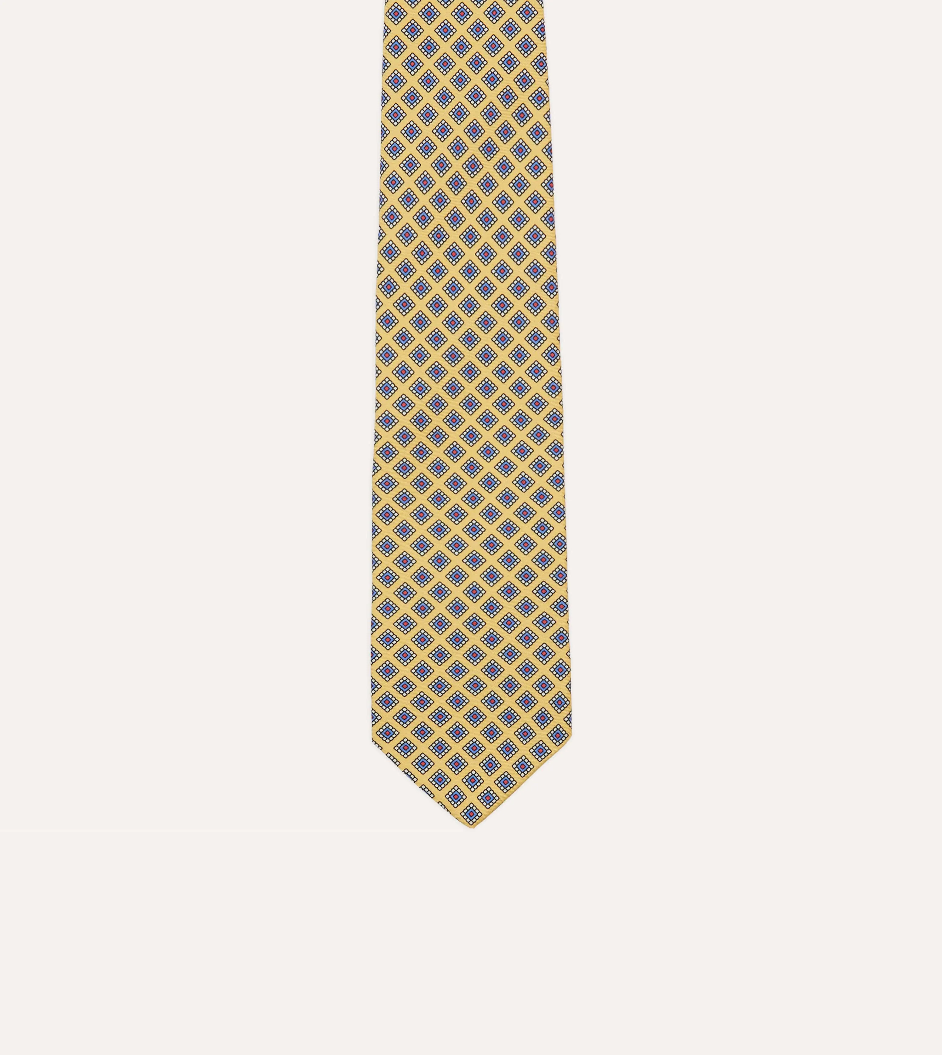 Yellow Square Medallion Self-Tipped Silk Tie sold by Drake's London product image thumbnail 3