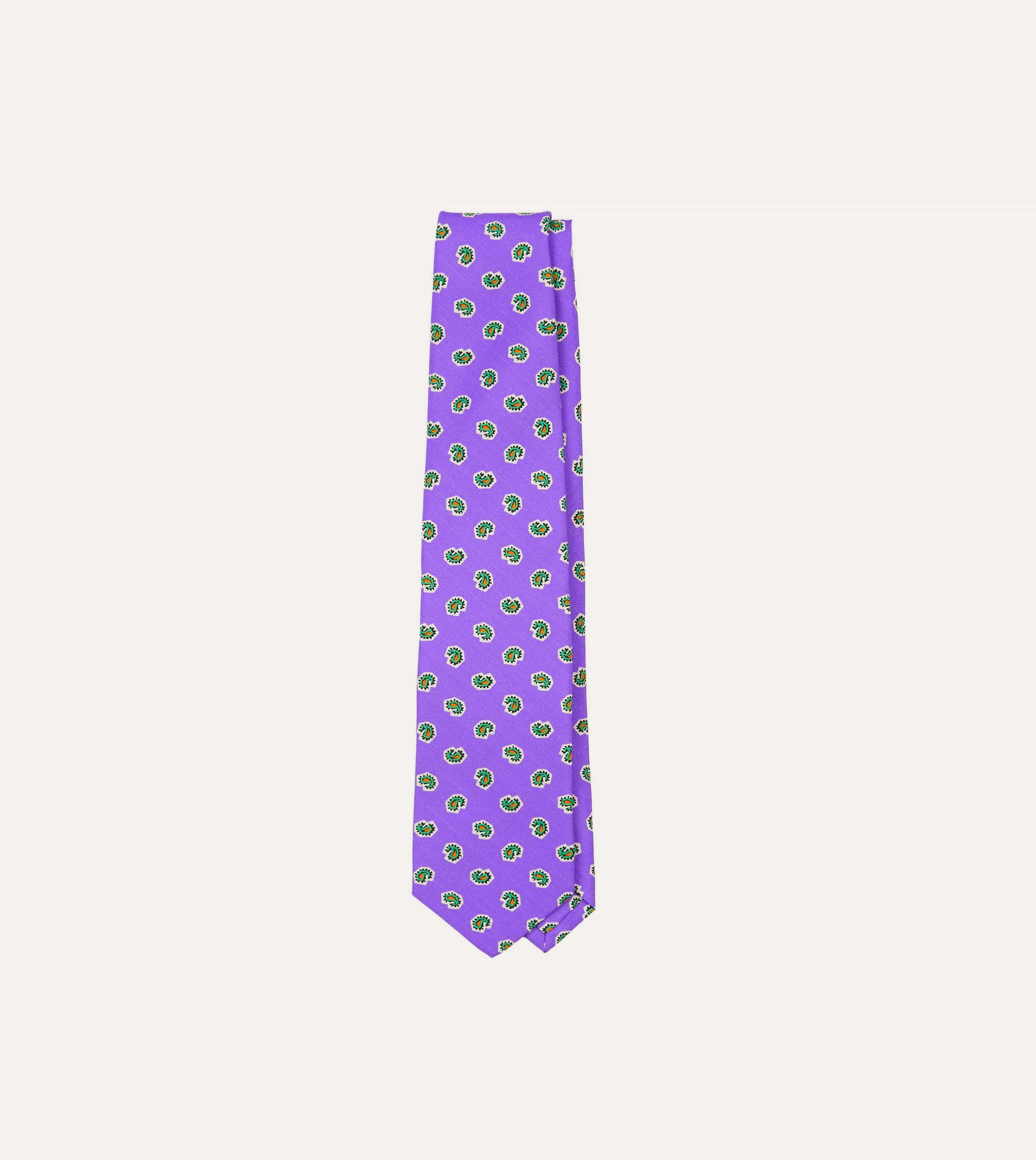 Purple Mini Paisley Silk Self-Tipped Tie sold by Drake's London