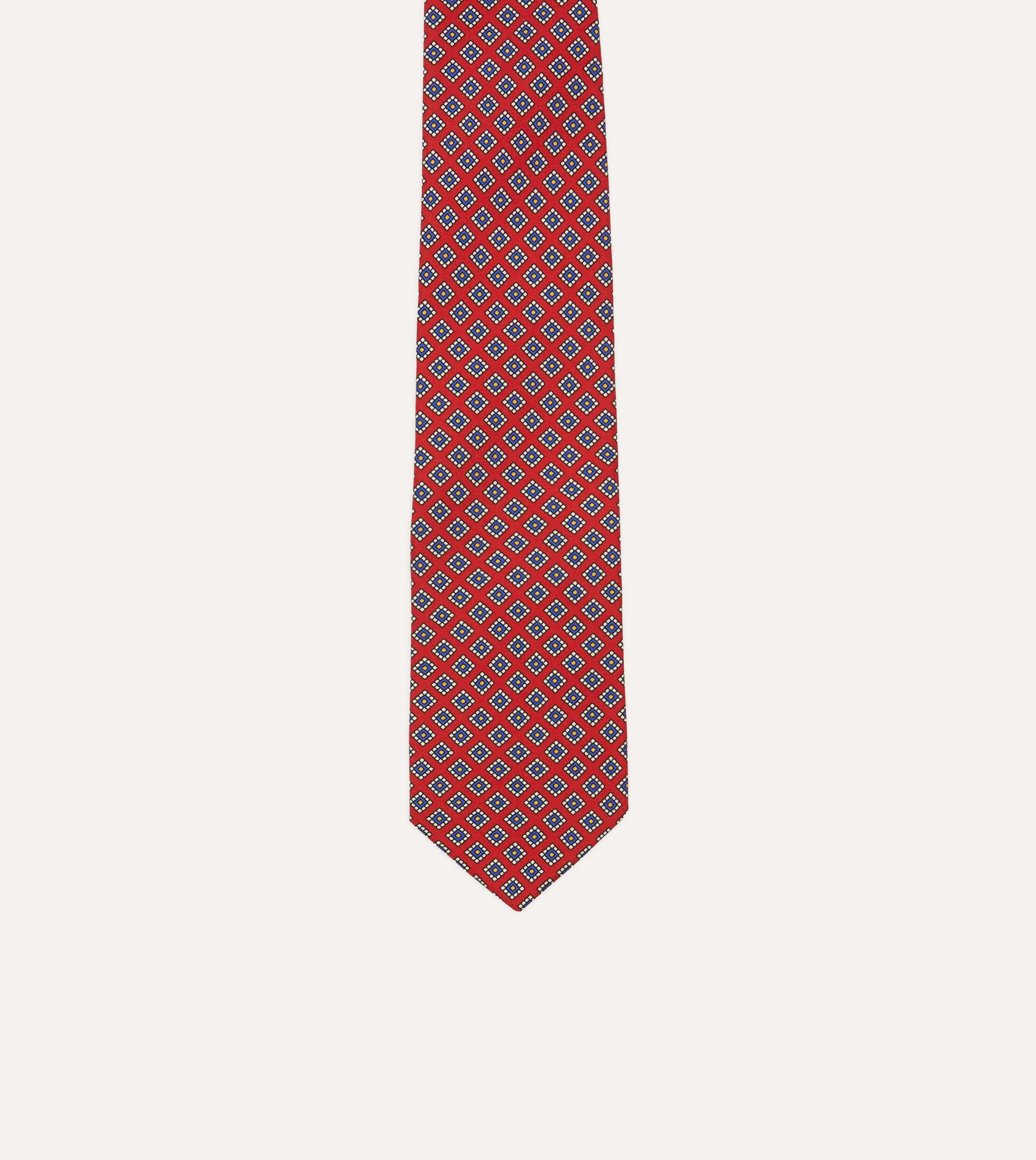 Red Square Medallion Self-Tipped Silk Tie sold by Drake's London product image thumbnail 3