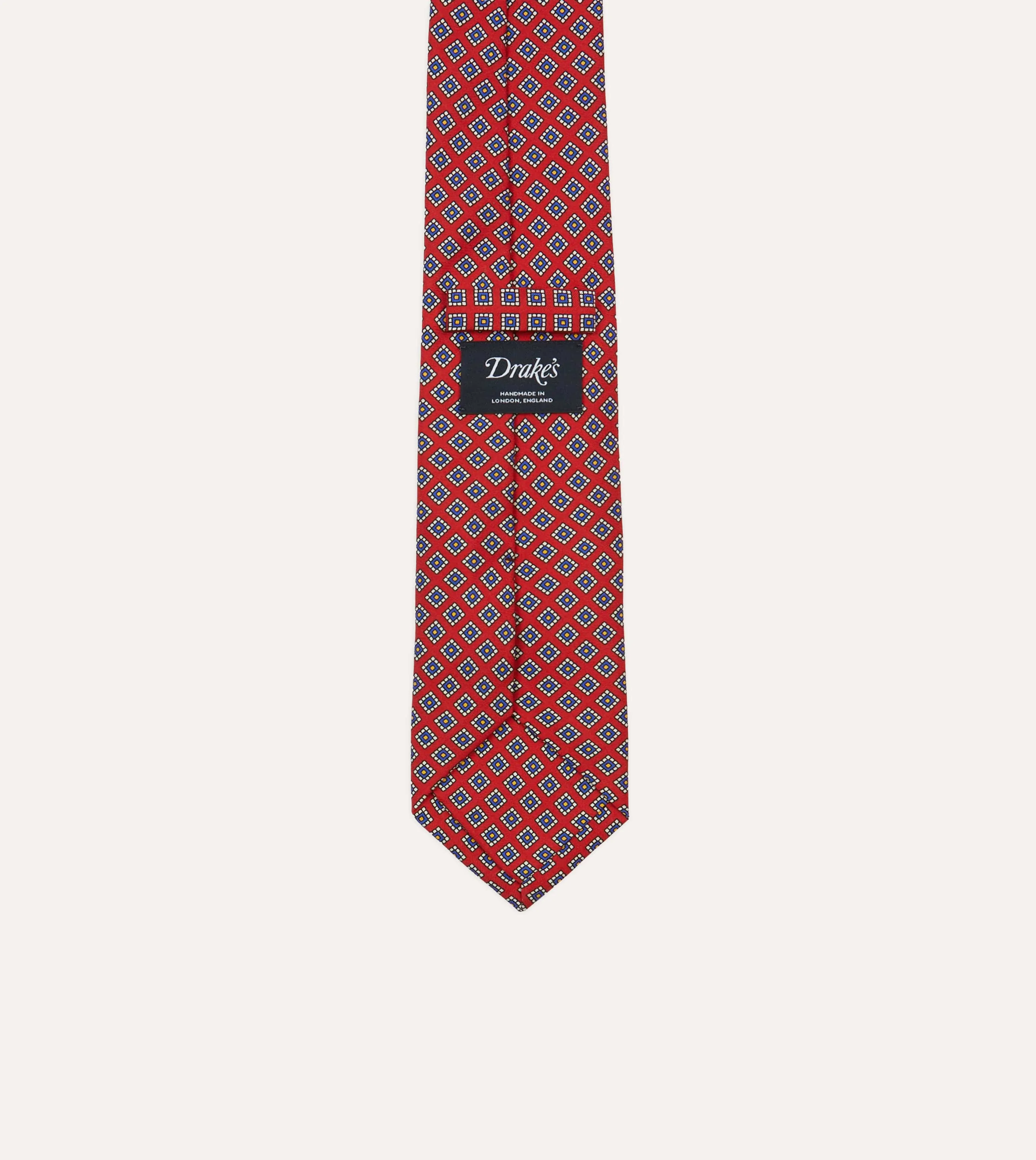 Red Square Medallion Self-Tipped Silk Tie sold by Drake's London product image thumbnail 4