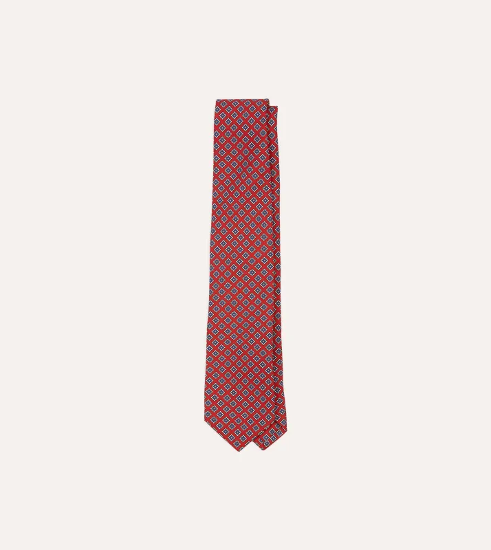 Red Square Medallion Self-Tipped Silk Tie sold by Drake's London