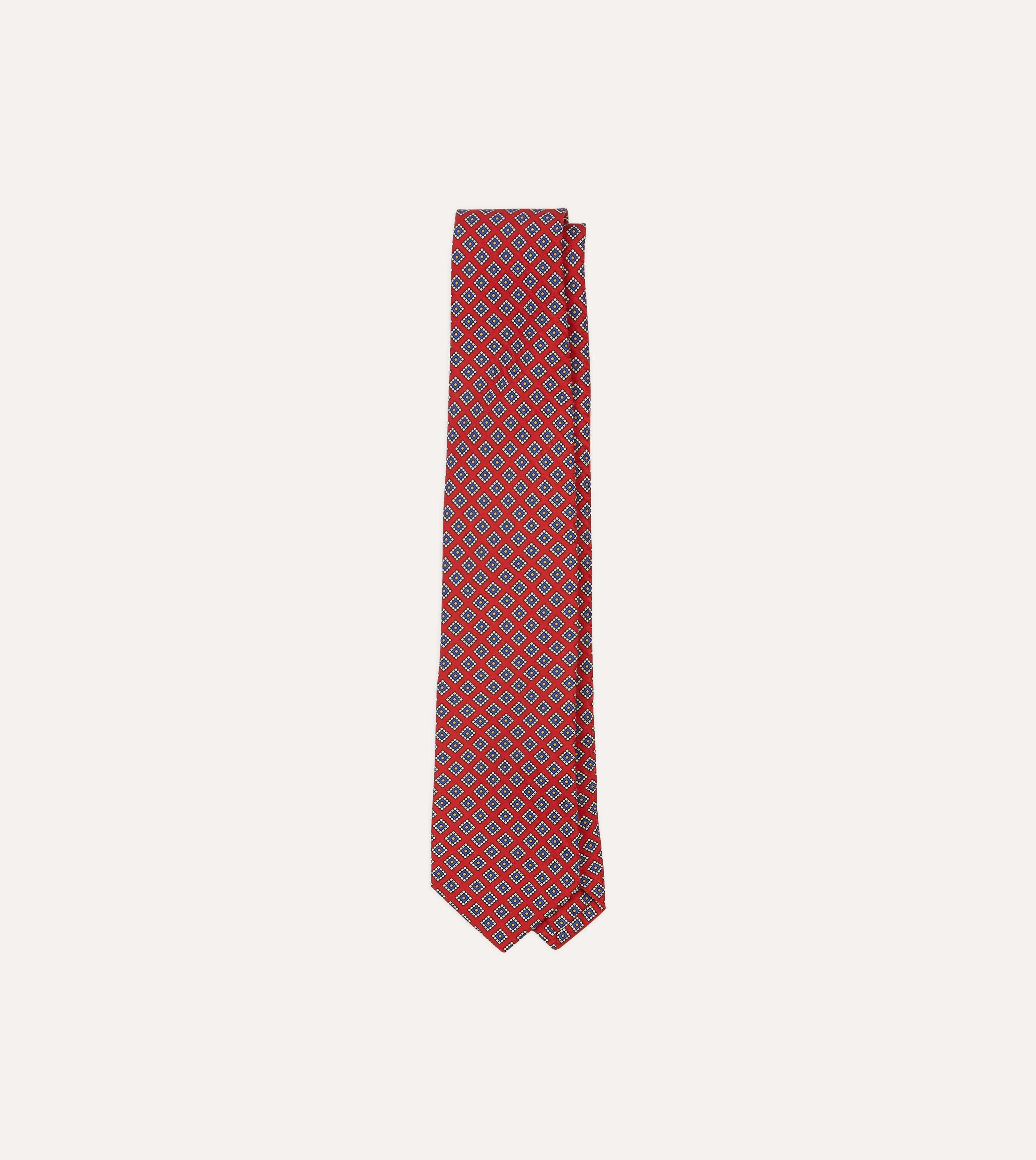 Red Square Medallion Self-Tipped Silk Tie sold by Drake's London