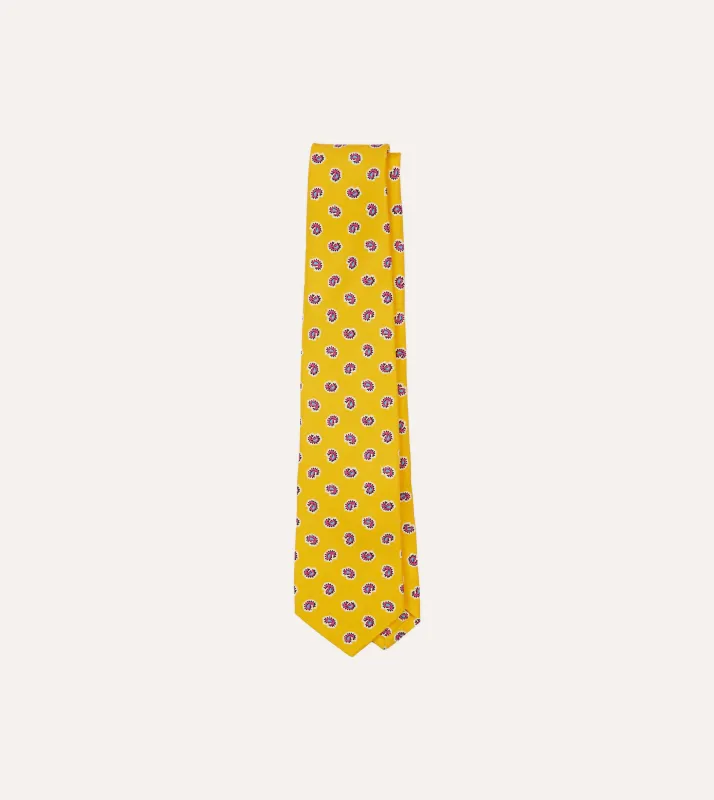 Yellow Mini Paisley Silk Self-Tipped Tie sold by Drake's London