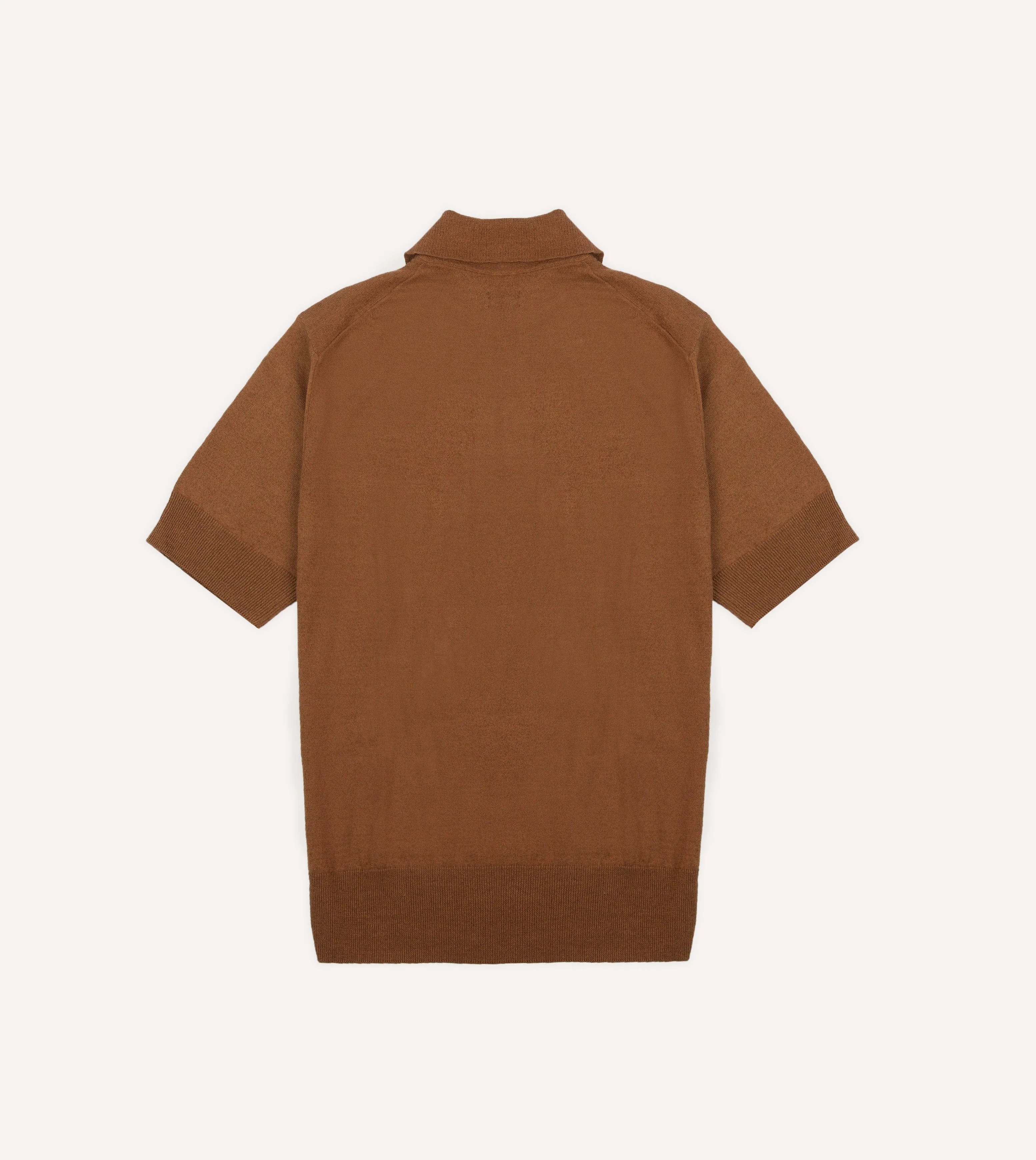 Tobacco Knitted Linen-Cotton Short-Sleeve Polo Shirt sold by Drake's London product image thumbnail 4