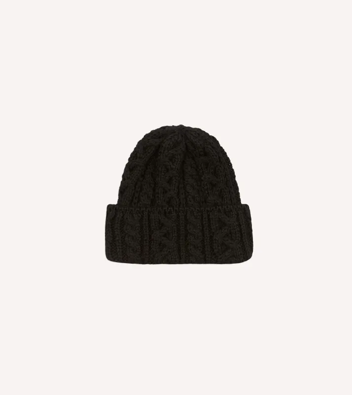 Black Wool Cable Knit Cap sold by Drake's London