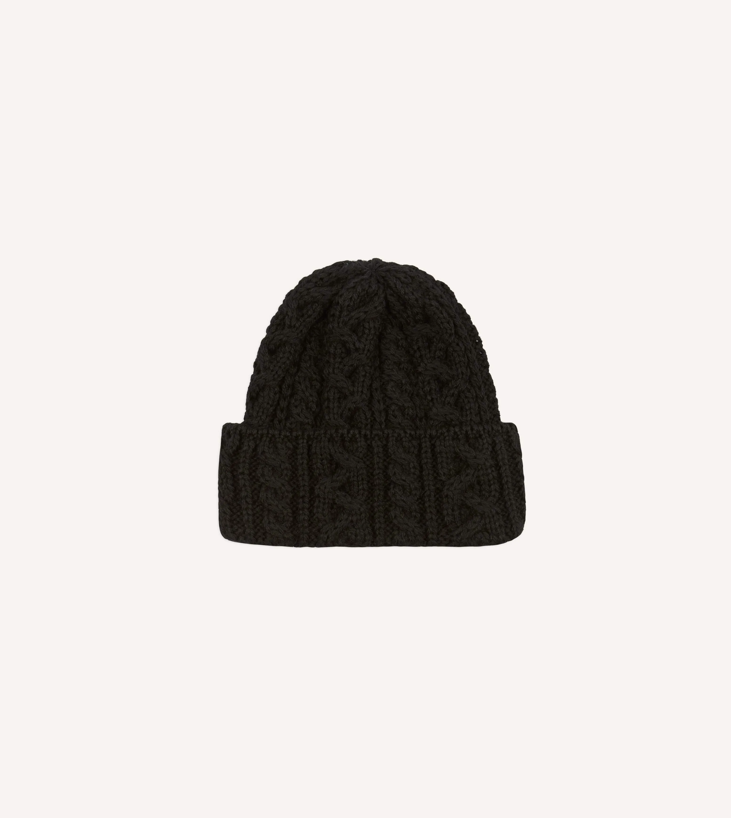 Black Wool Cable Knit Cap sold by Drake's London