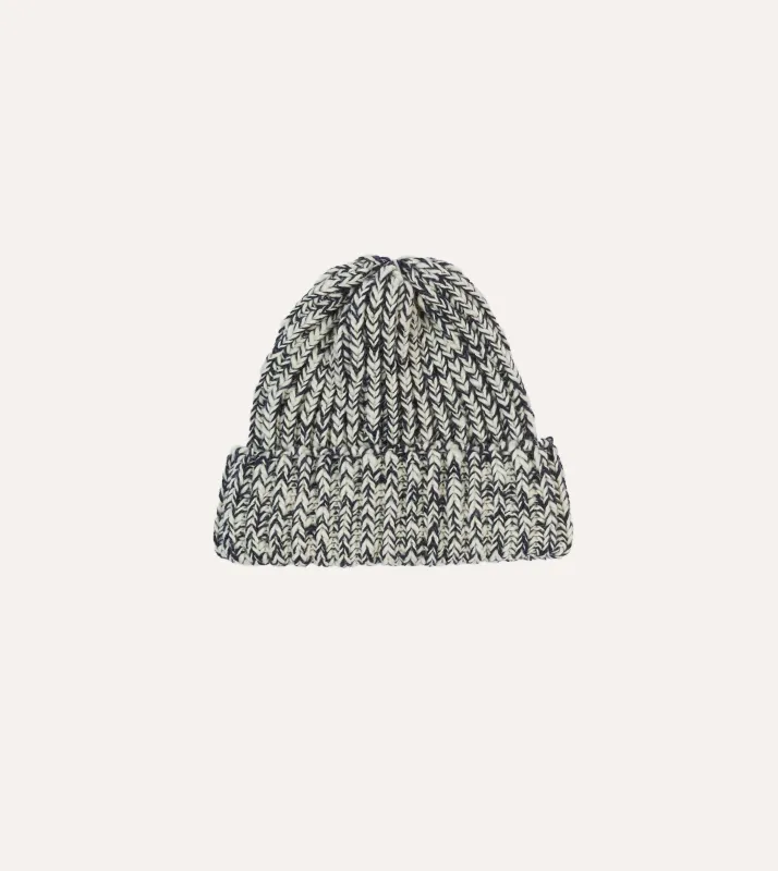 Navy Slub Wool Cable Knit Cap sold by Drake's London