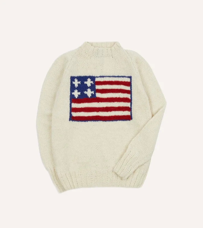 Chamula for Drake's Ecru Flag Merino Jumper sold by Drake's London