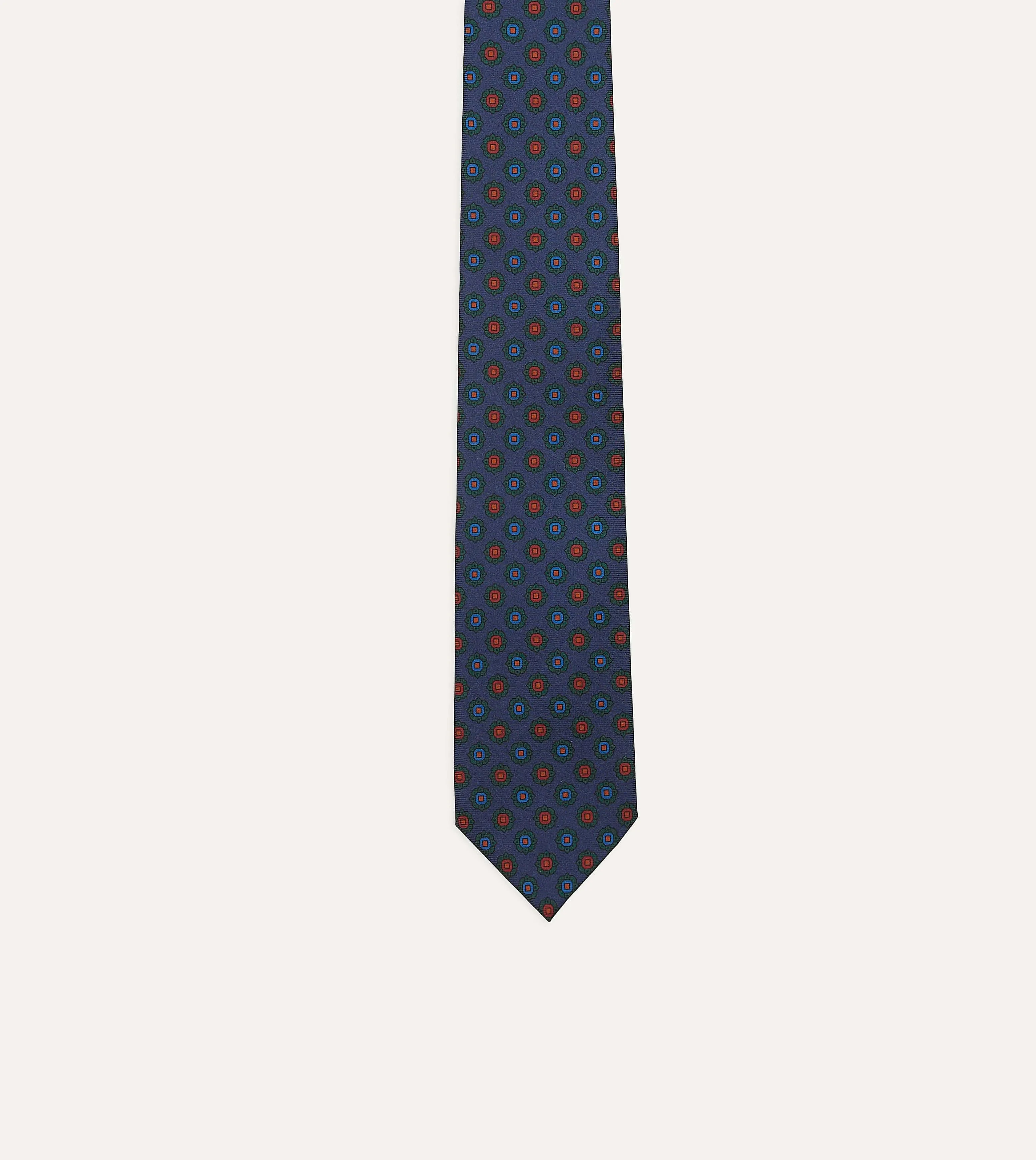 Navy Flower Medallion Print Silk Twill Self Tipped Tie sold by Drake's London product image thumbnail 3