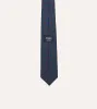 Navy Flower Medallion Print Silk Twill Self Tipped Tie sold by Drake's London