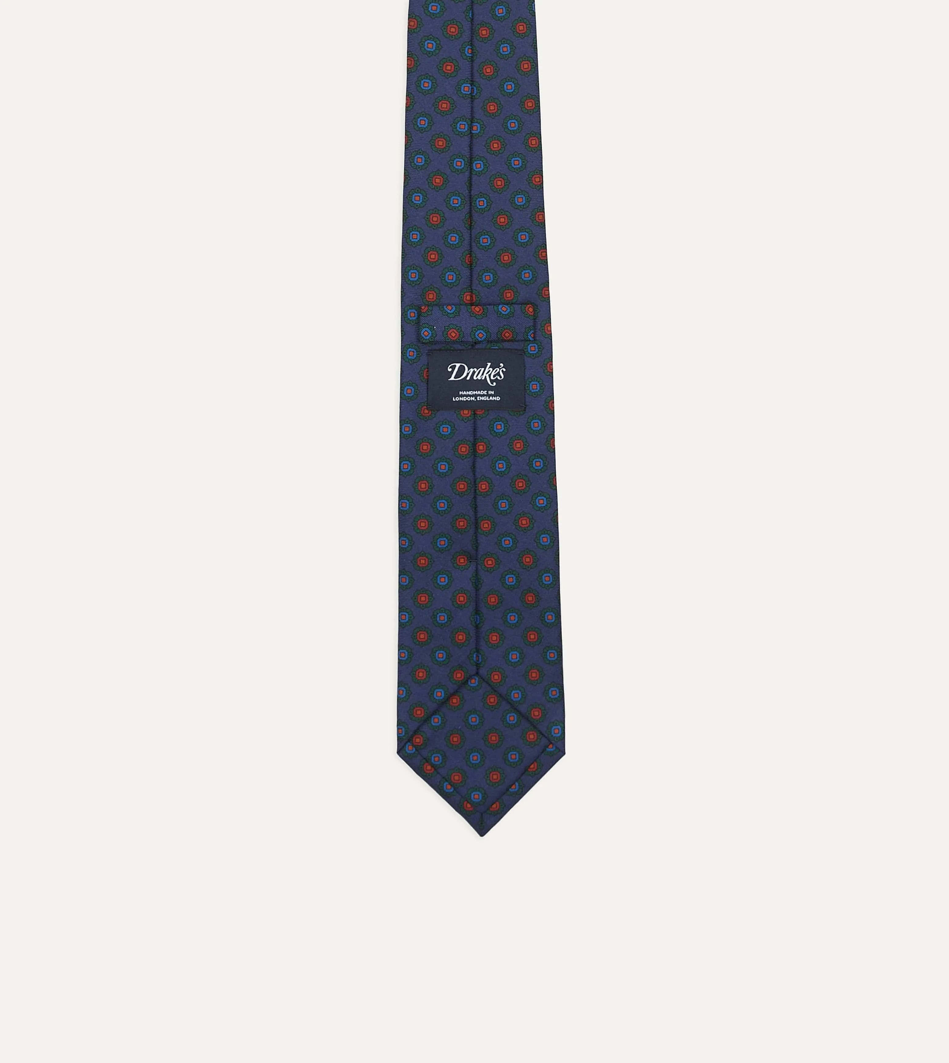 Navy Flower Medallion Print Silk Twill Self Tipped Tie sold by Drake's London product image thumbnail 4