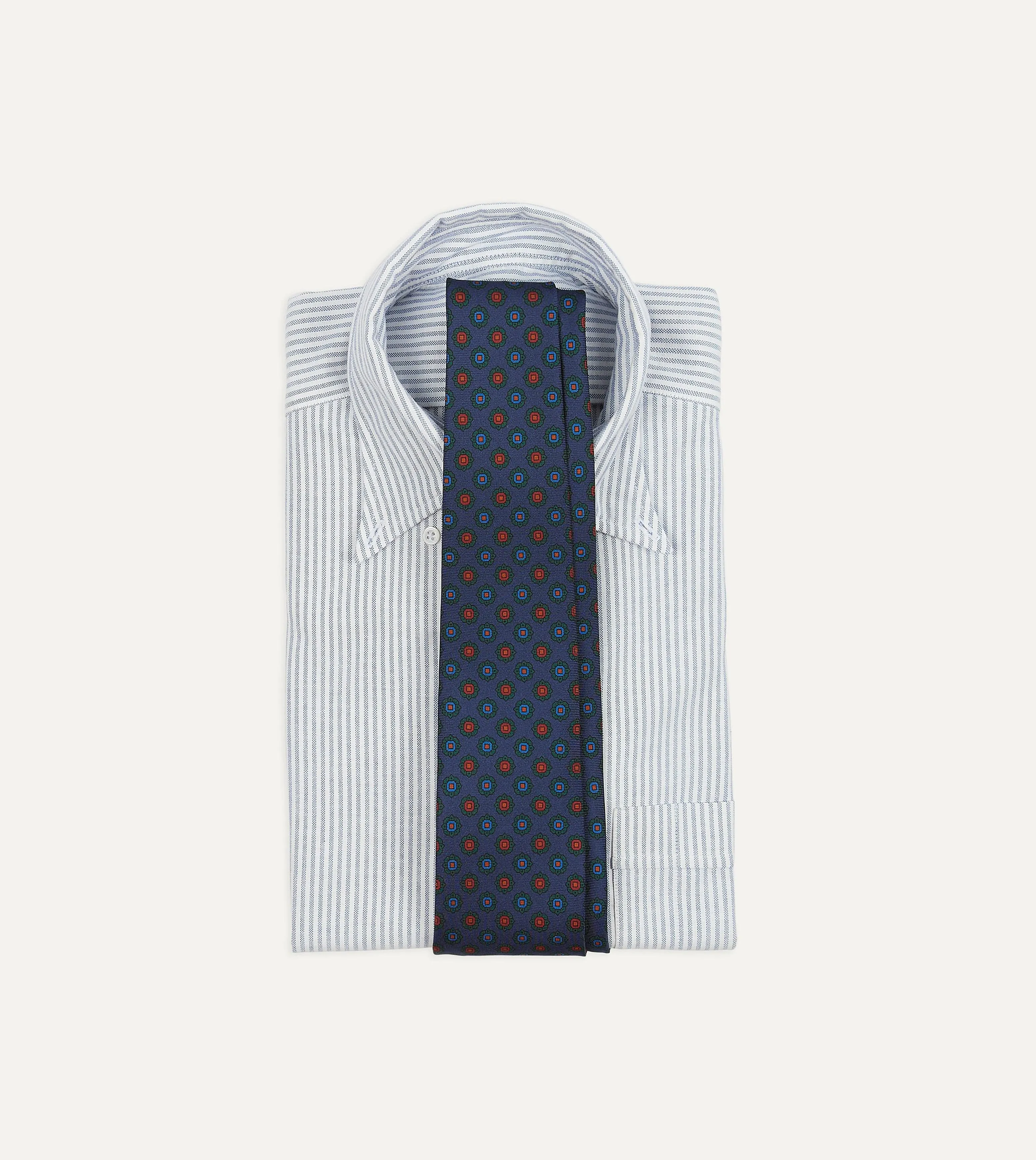 Navy Flower Medallion Print Silk Twill Self Tipped Tie sold by Drake's London product image thumbnail 2