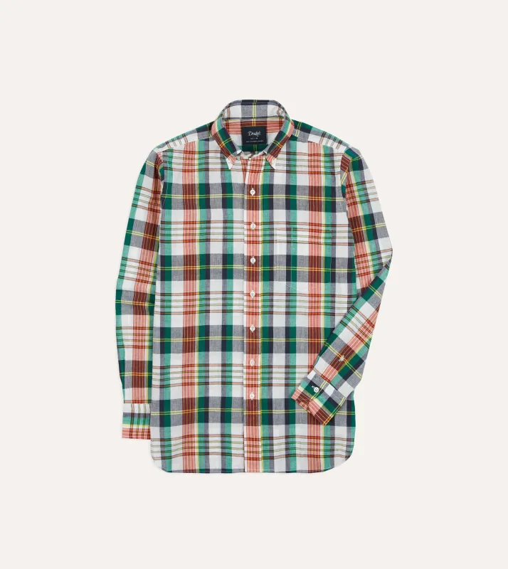 Blue and Red Madras Check Cotton Button-Down Shirt sold by Drake's London