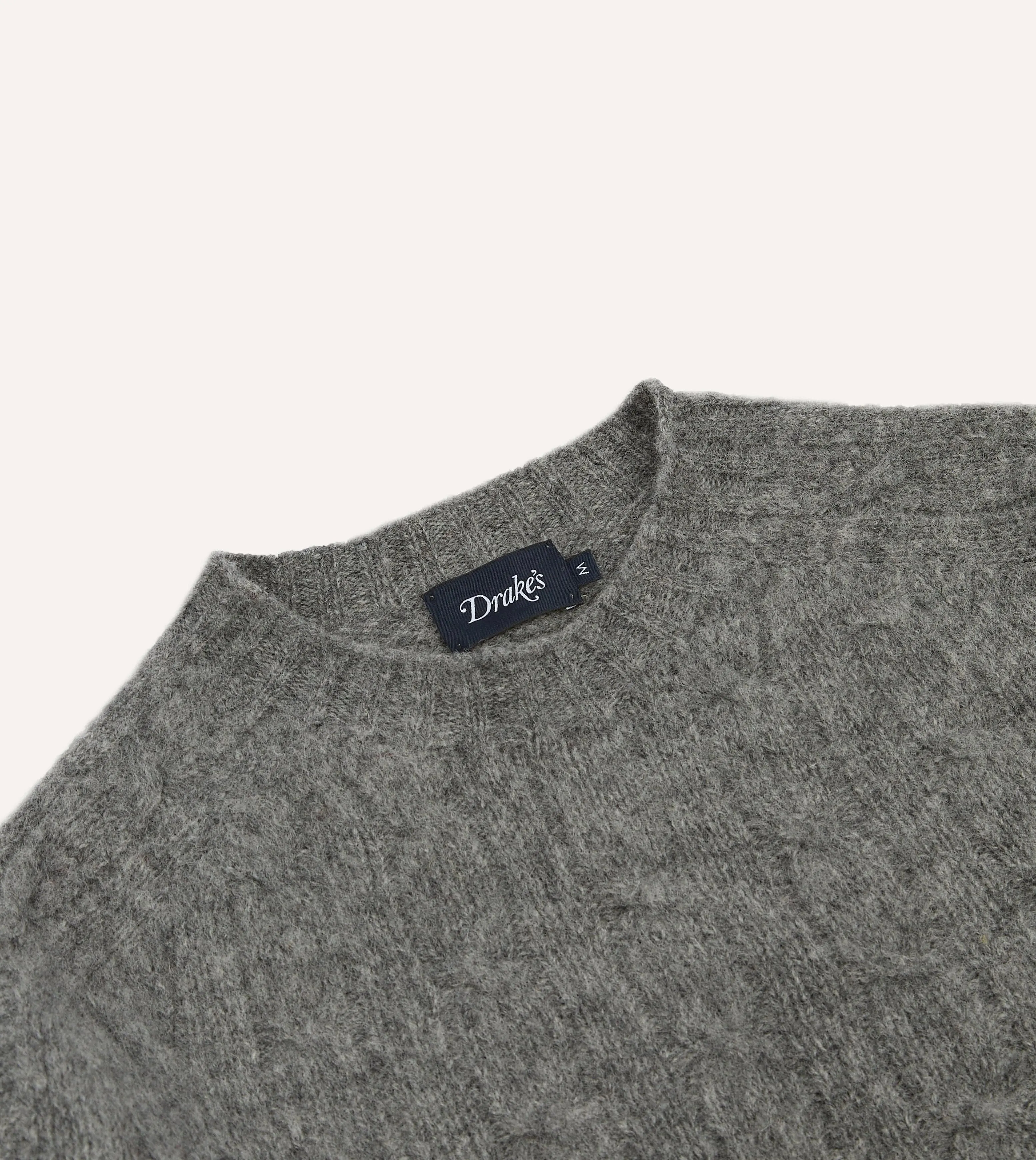 Grey Brushed Shetland Cable Knit Crew Neck Jumper sold by Drake's London product image thumbnail 3