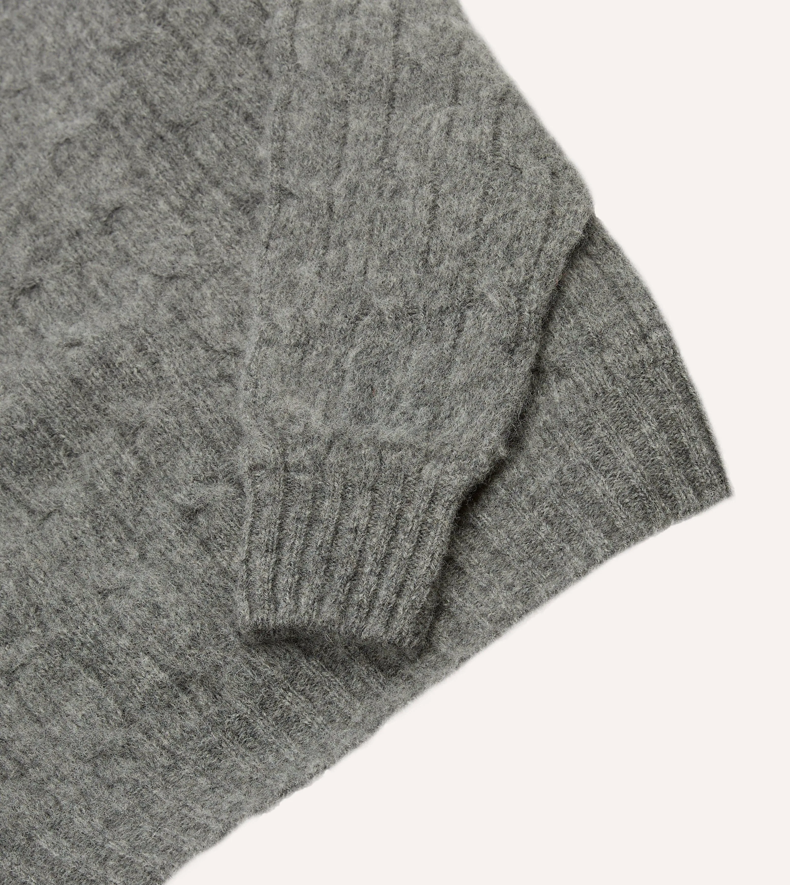 Grey Brushed Shetland Cable Knit Crew Neck Jumper sold by Drake's London product image thumbnail 4