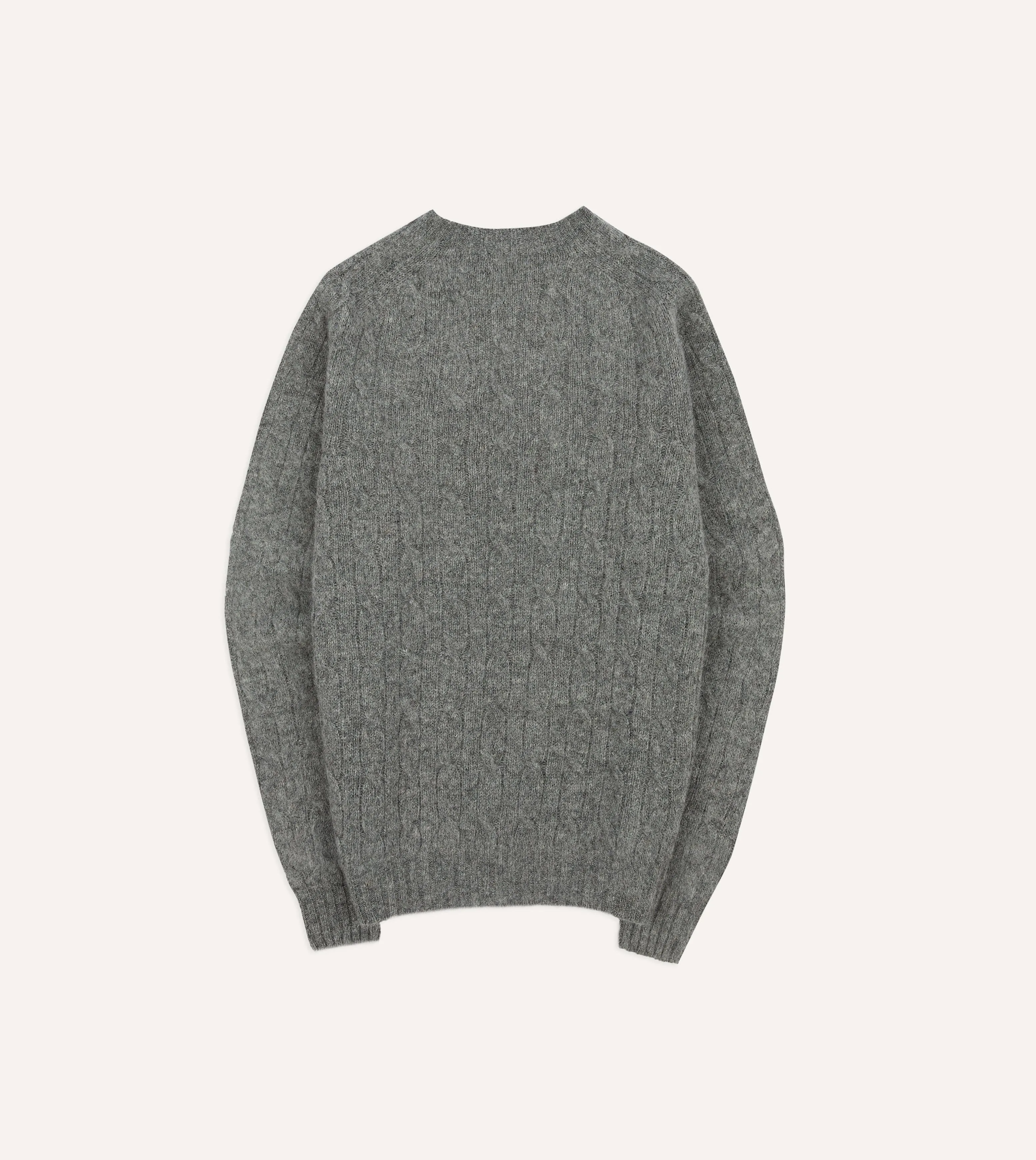 Grey Brushed Shetland Cable Knit Crew Neck Jumper sold by Drake's London product image thumbnail 5
