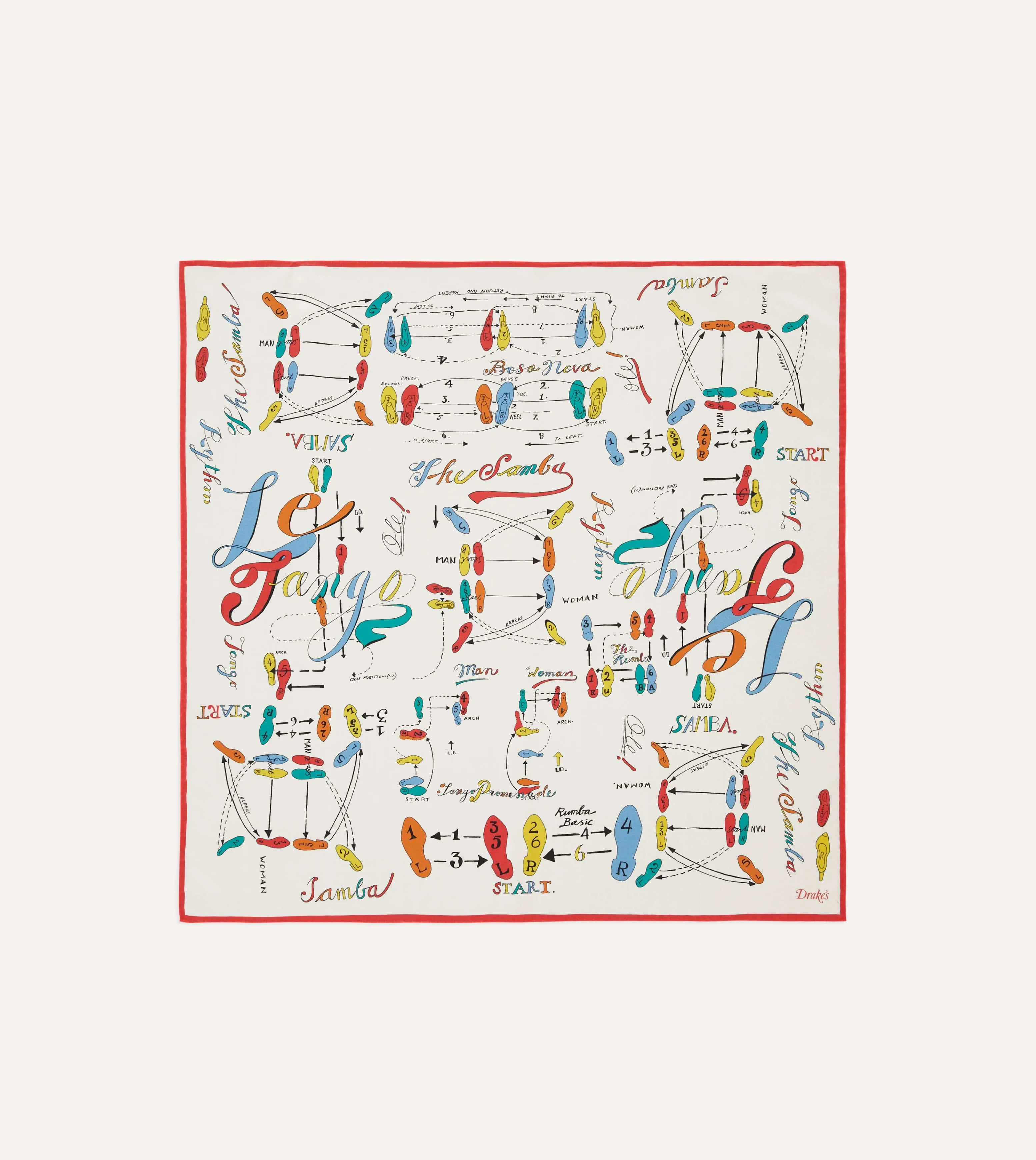 Dance Steps Print Silk Bandana sold by Drake's London