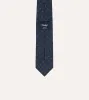 Navy Square Flower Medallion Print Silk Self Tipped Tie sold by Drake's London