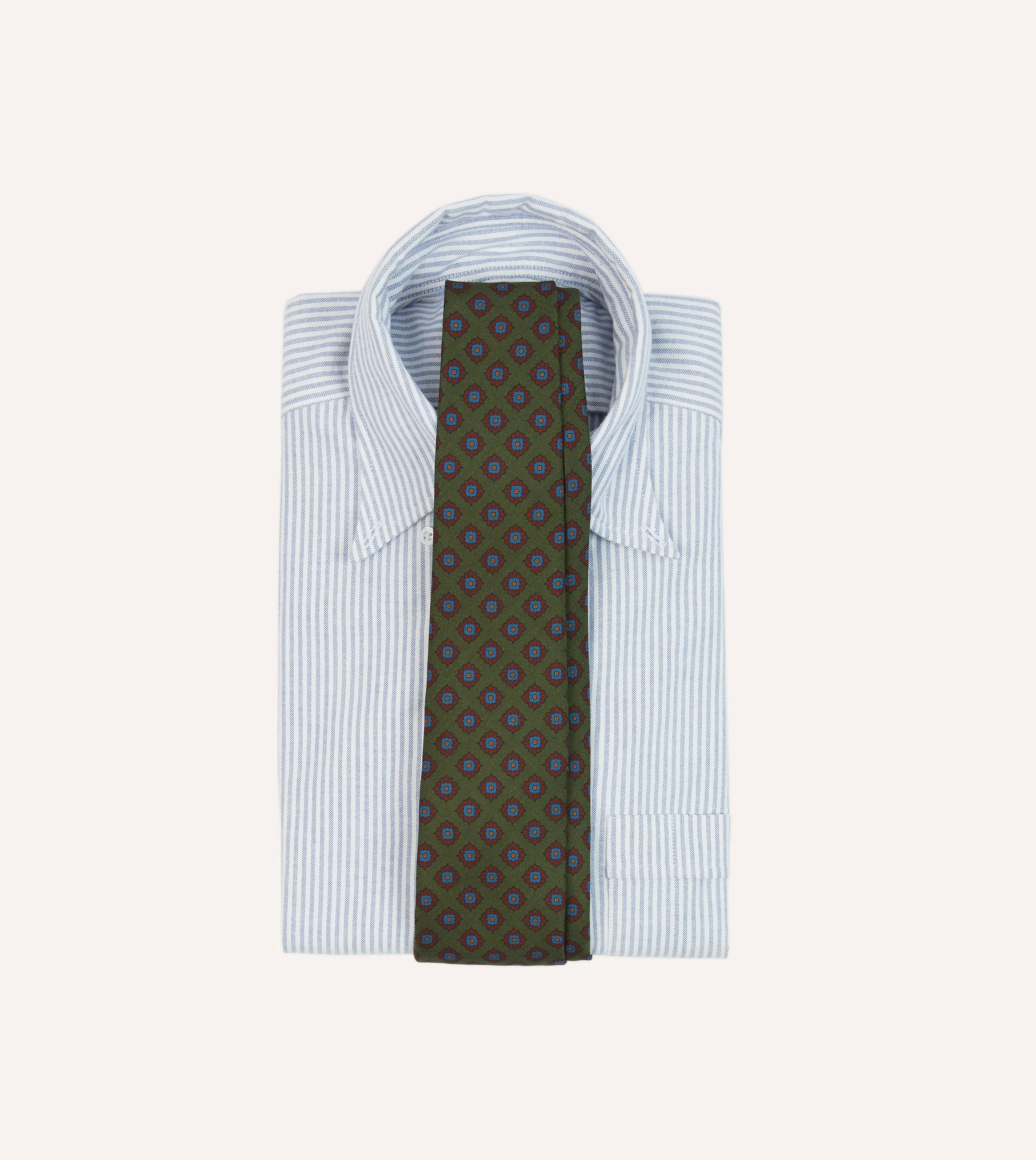 Green Square Flower Medallion Print Silk Self Tipped Tie sold by Drake's London product image thumbnail 2