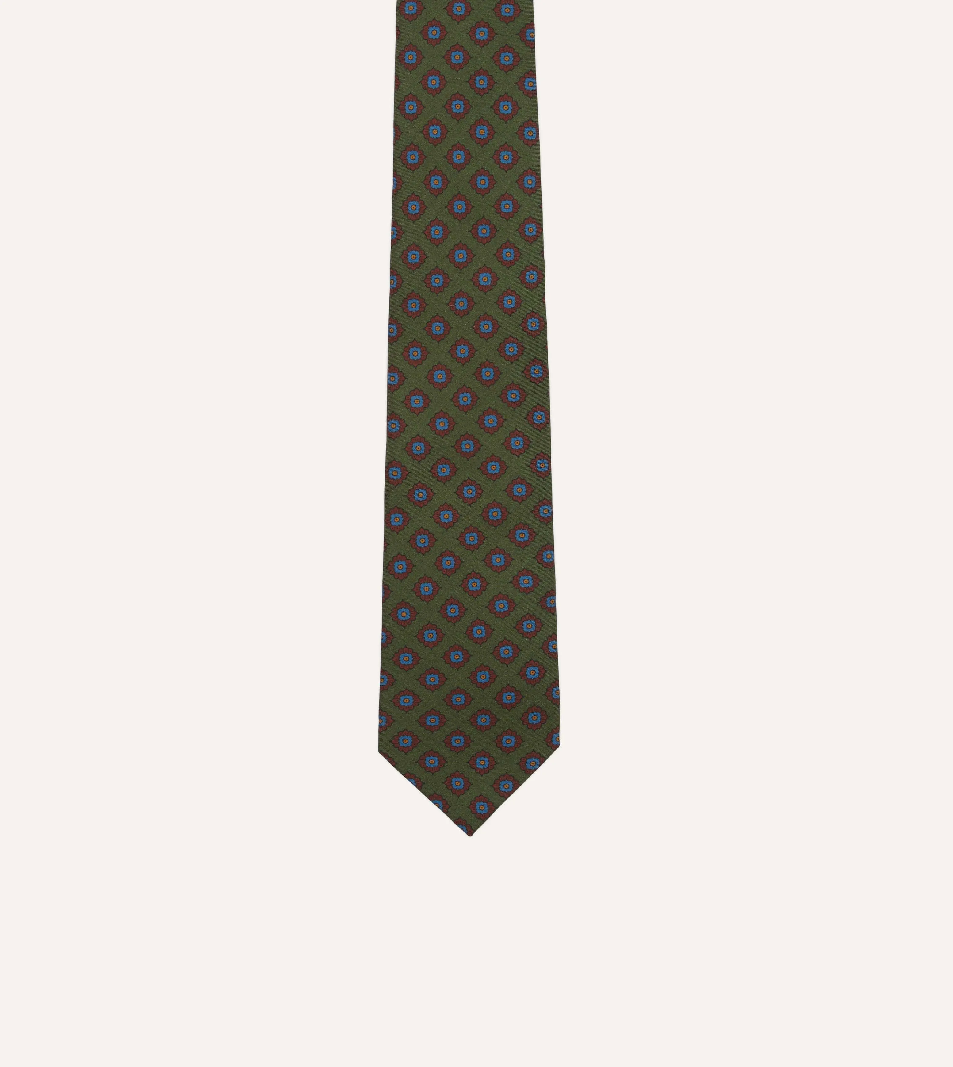 Green Square Flower Medallion Print Silk Self Tipped Tie sold by Drake's London product image thumbnail 4