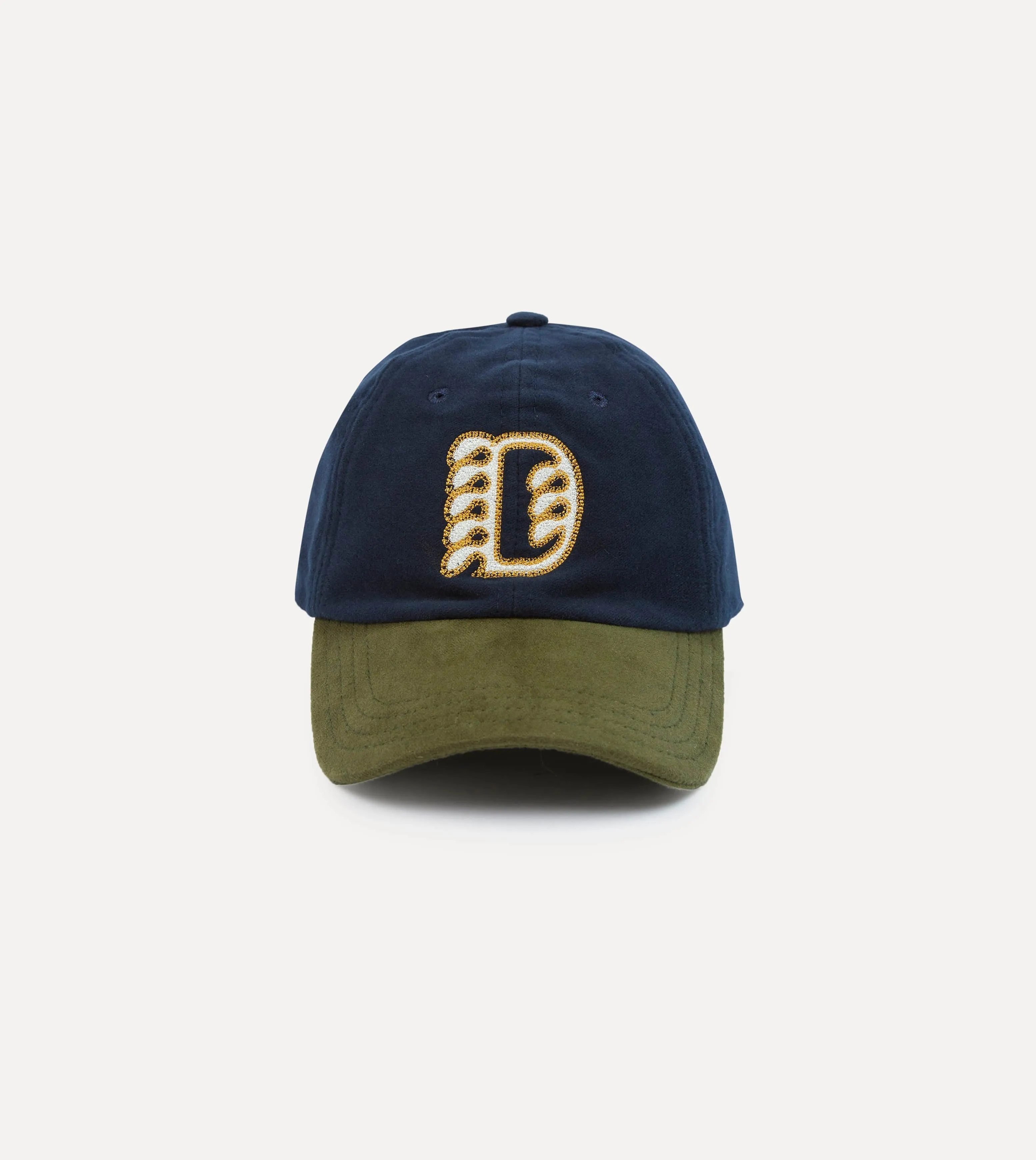 Navy and Olive Moleskin Baseball Cap sold by Drake's London