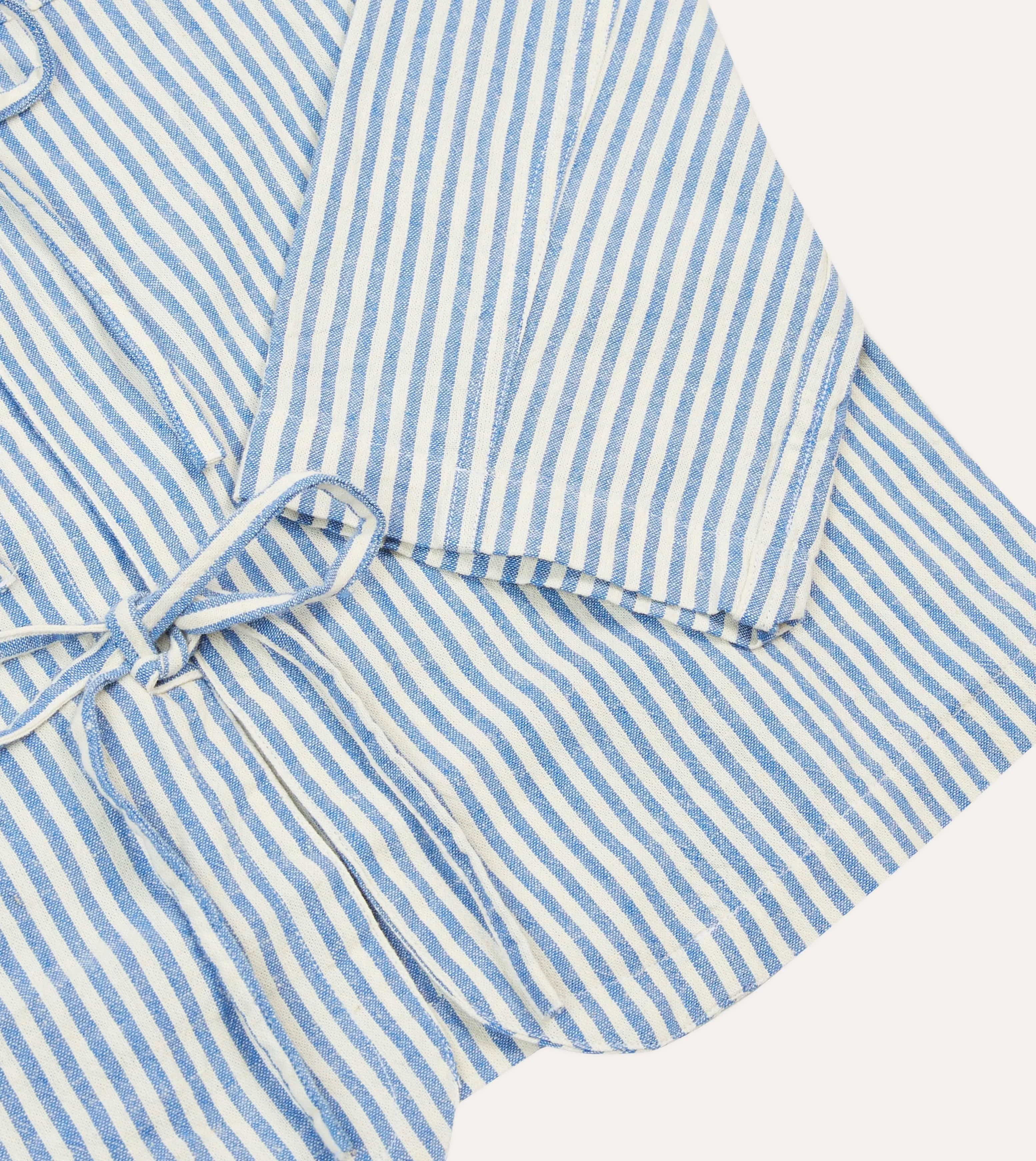 Blue and Ecru Stripe Tie Front Lightweight Overshirt sold by Drake's London product image thumbnail 5