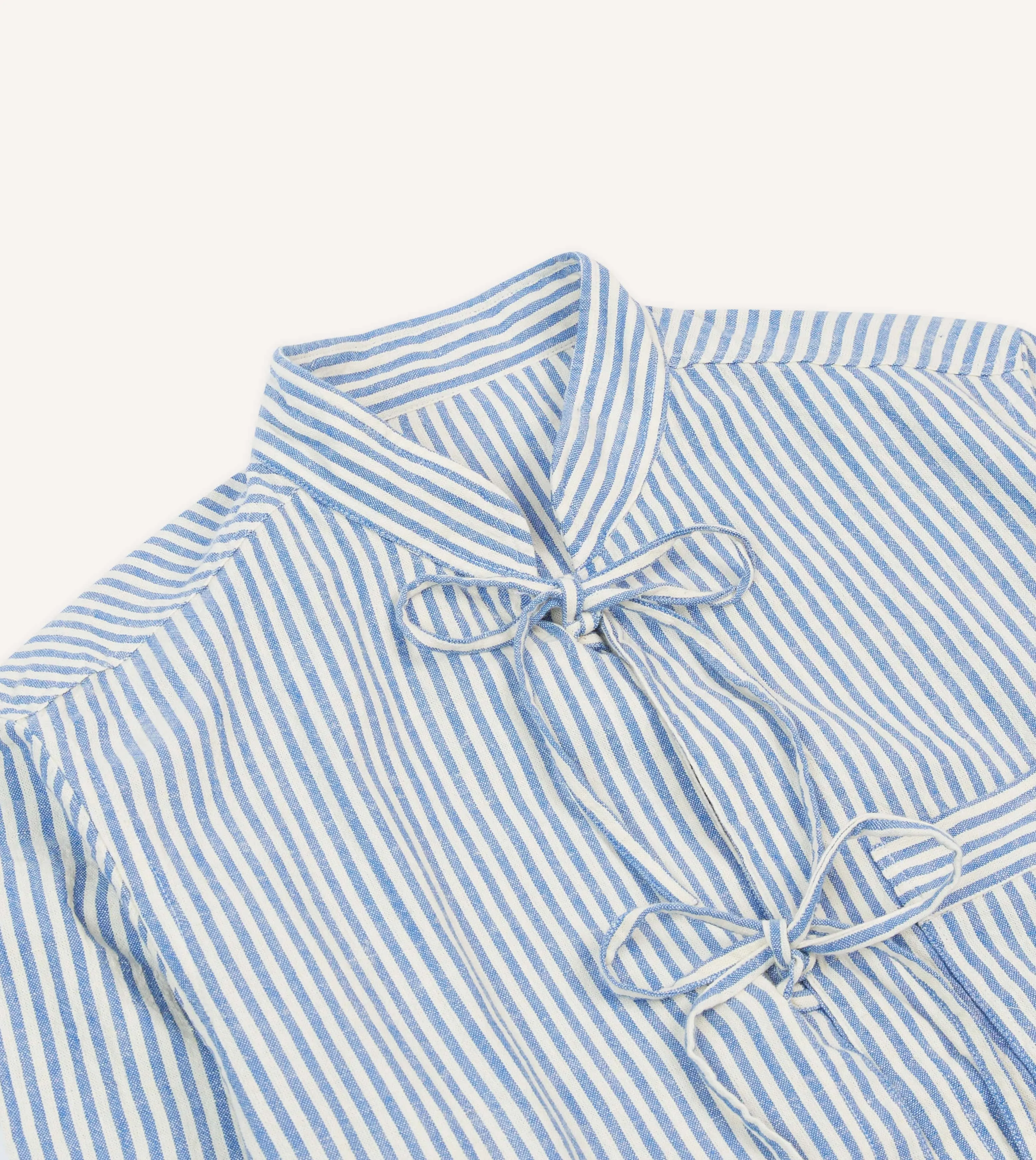 Blue and Ecru Stripe Tie Front Lightweight Overshirt sold by Drake's London product image thumbnail 3