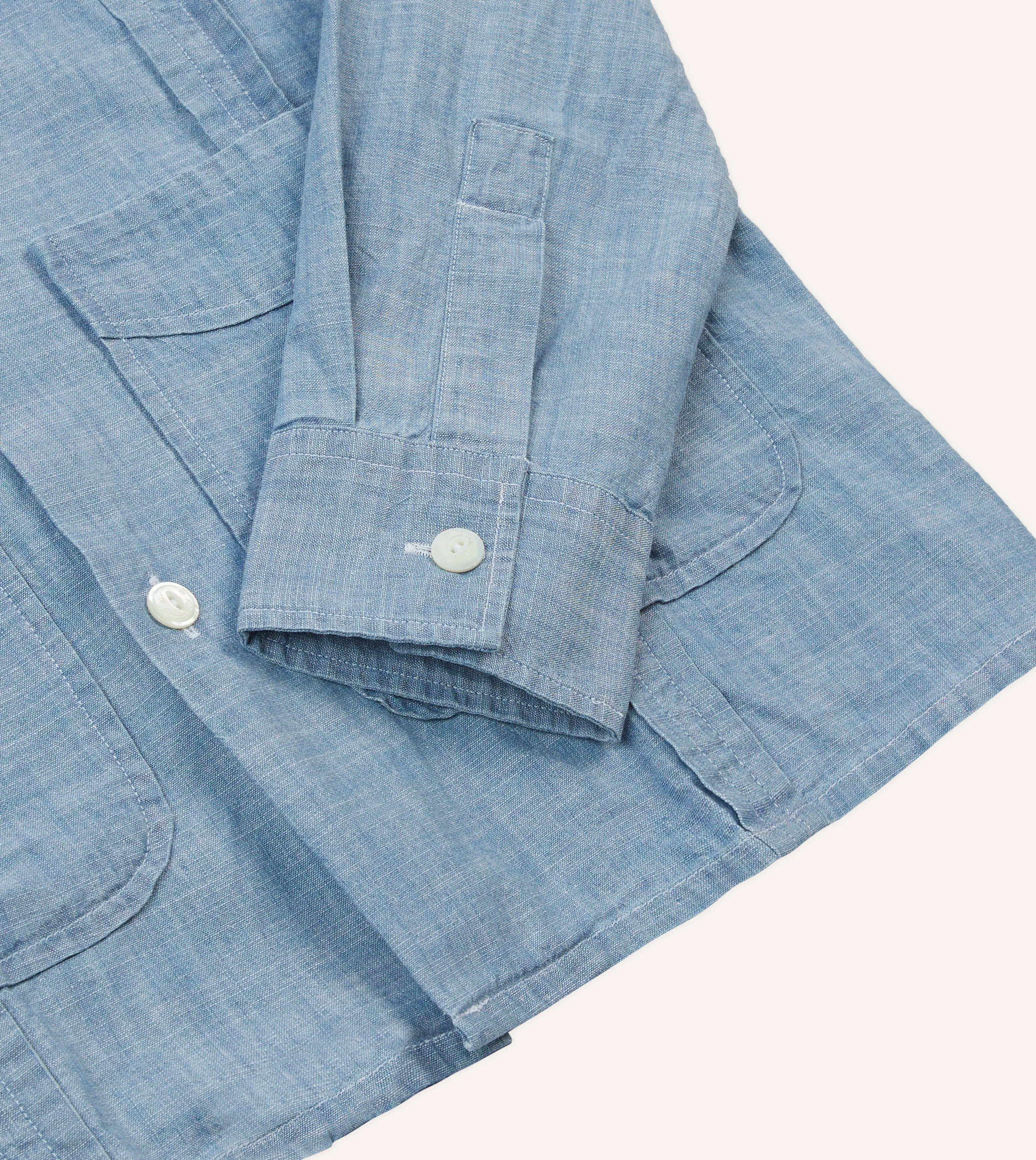 Bleach Wash Chambray Cotton Long Sleeve Cuban Shirt sold by Drake's London product image thumbnail 5