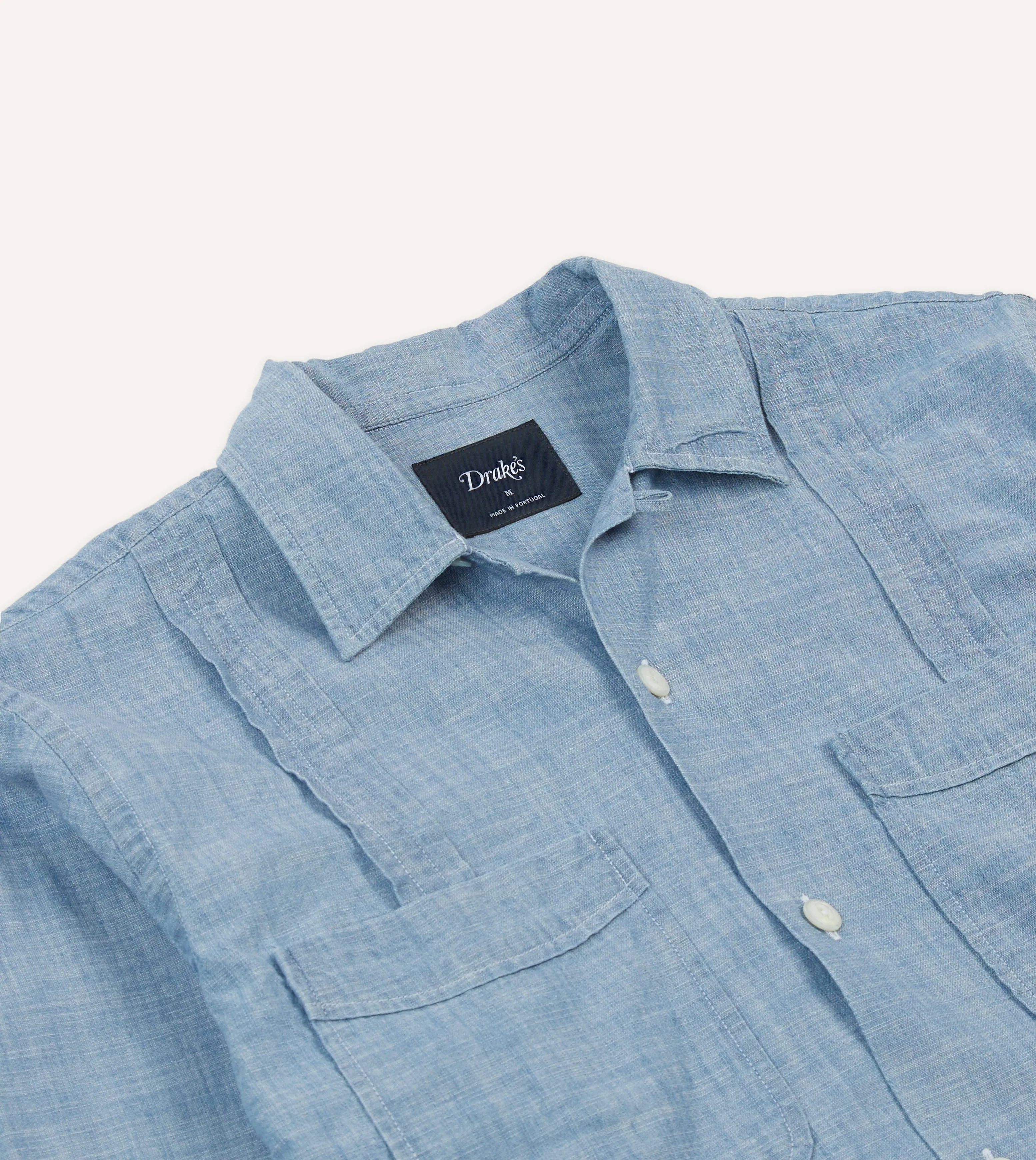 Bleach Wash Chambray Cotton Long Sleeve Cuban Shirt sold by Drake's London product image thumbnail 3