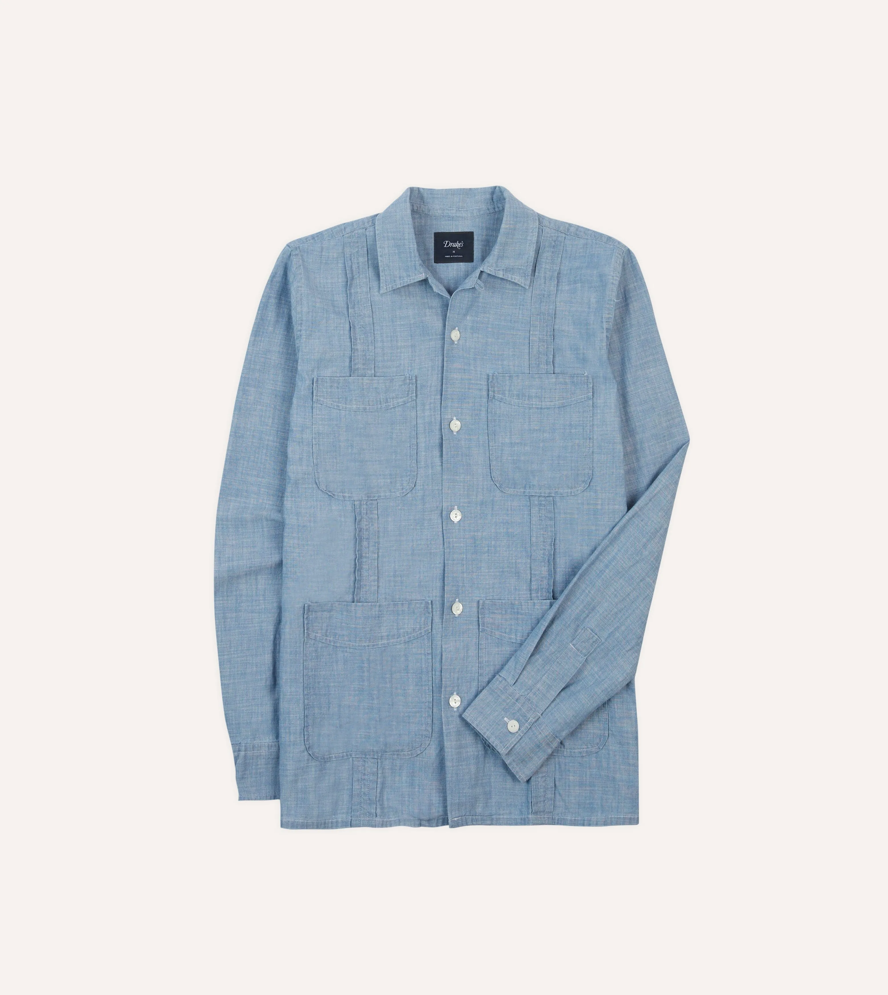 Bleach Wash Chambray Cotton Long Sleeve Cuban Shirt sold by Drake's London