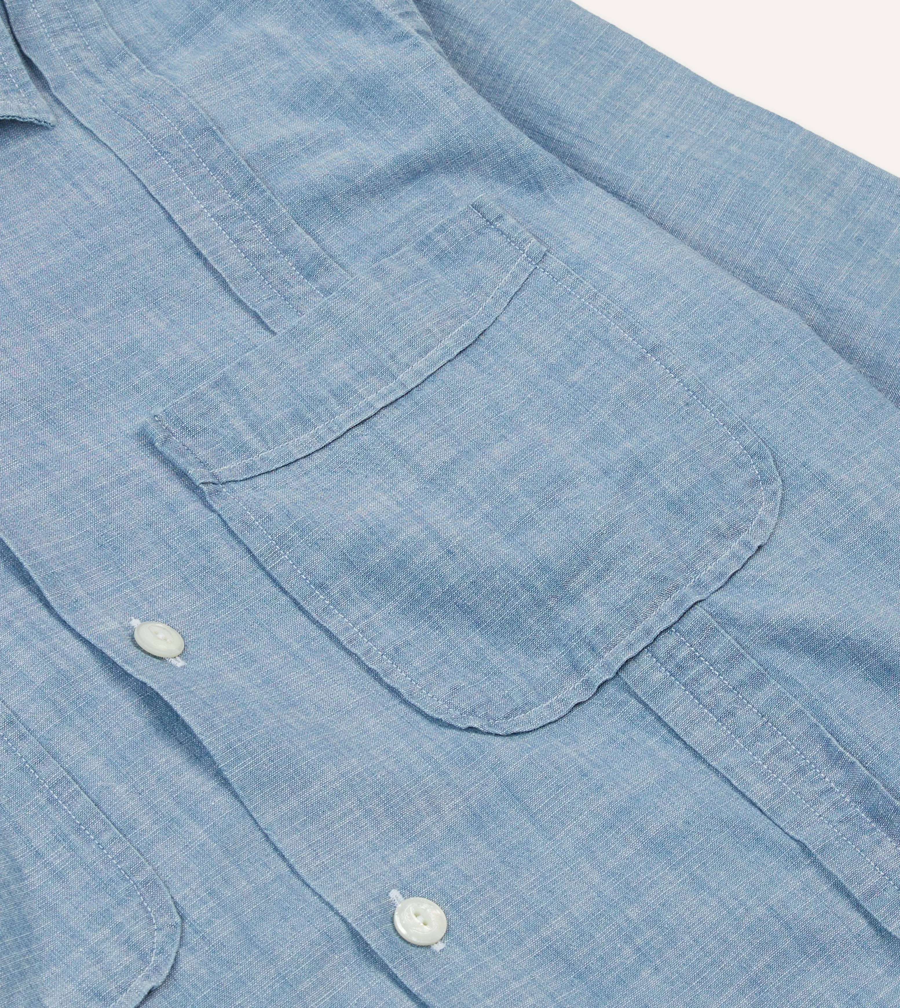 Bleach Wash Chambray Cotton Long Sleeve Cuban Shirt sold by Drake's London product image thumbnail 4