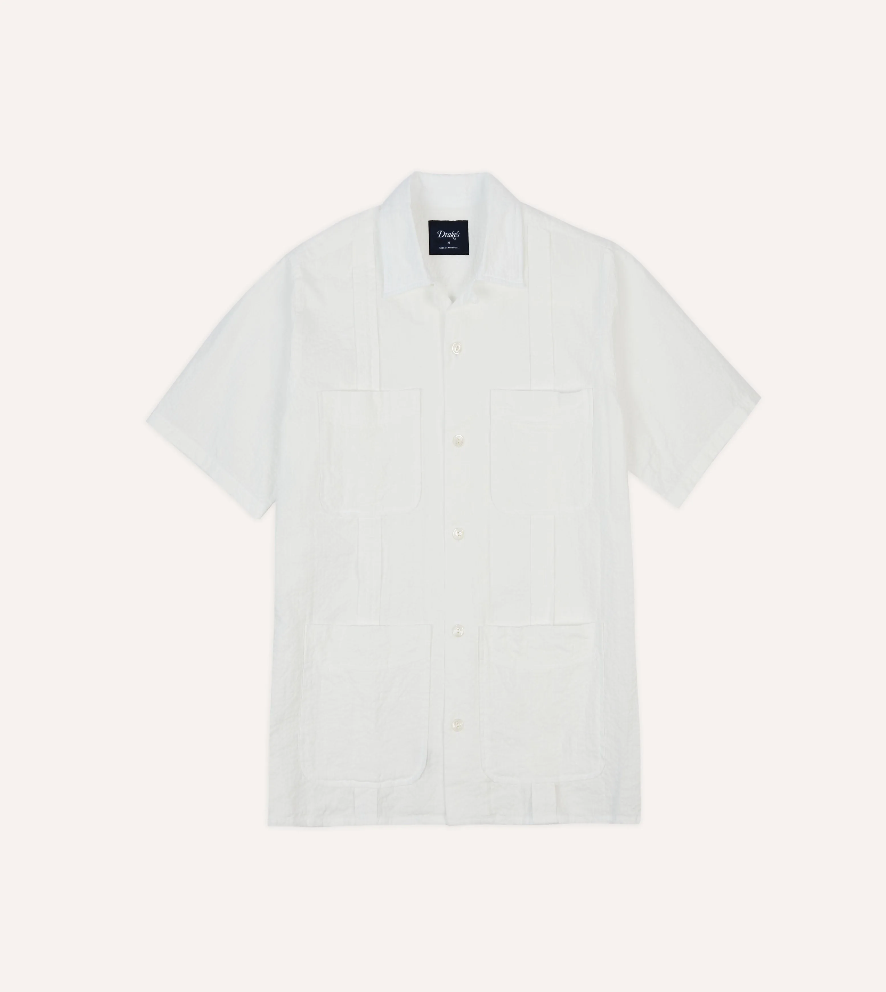 White Cotton-Linen Short Sleeve Cuban Shirt sold by Drake's London