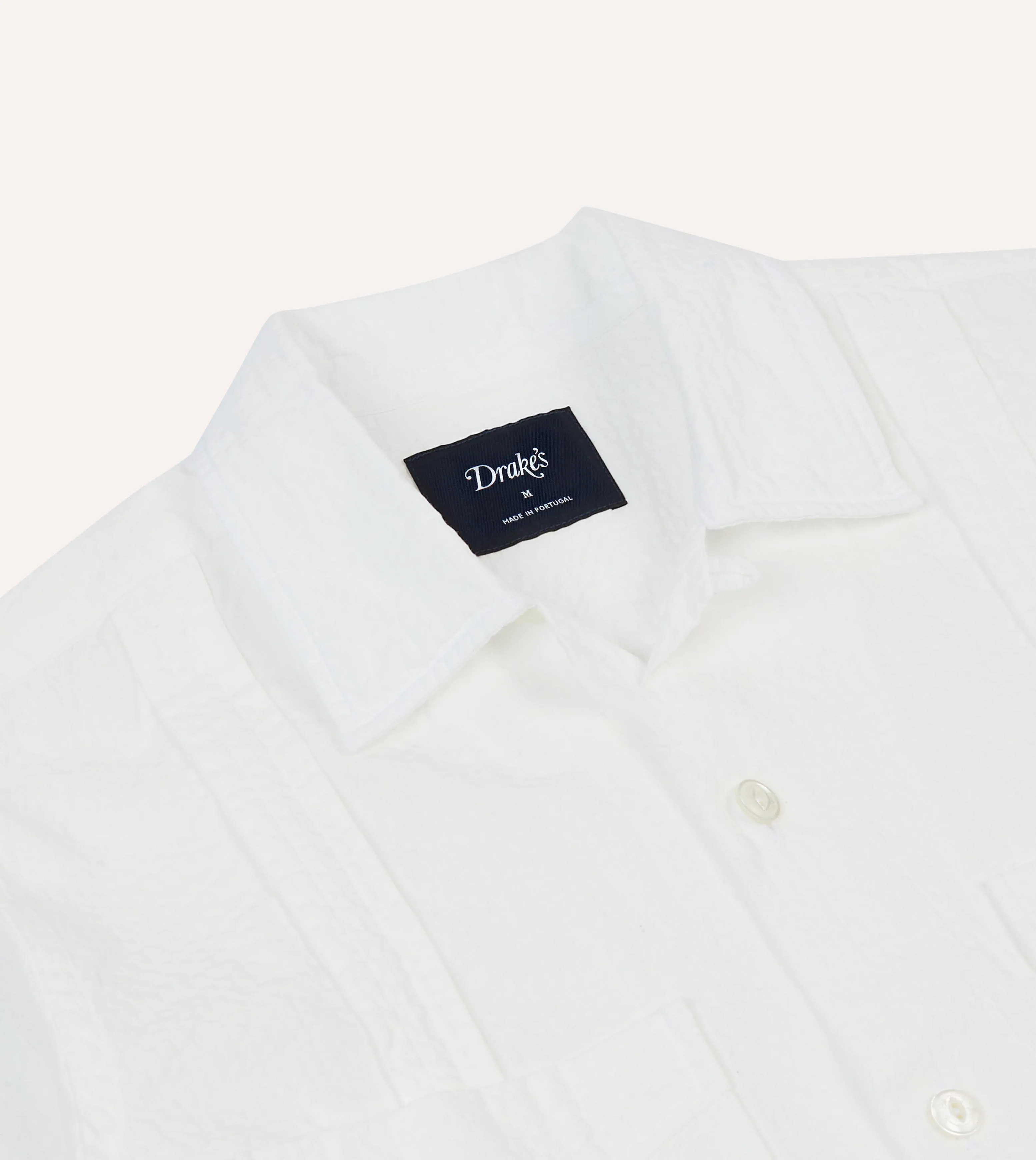White Cotton-Linen Short Sleeve Cuban Shirt sold by Drake's London product image thumbnail 3