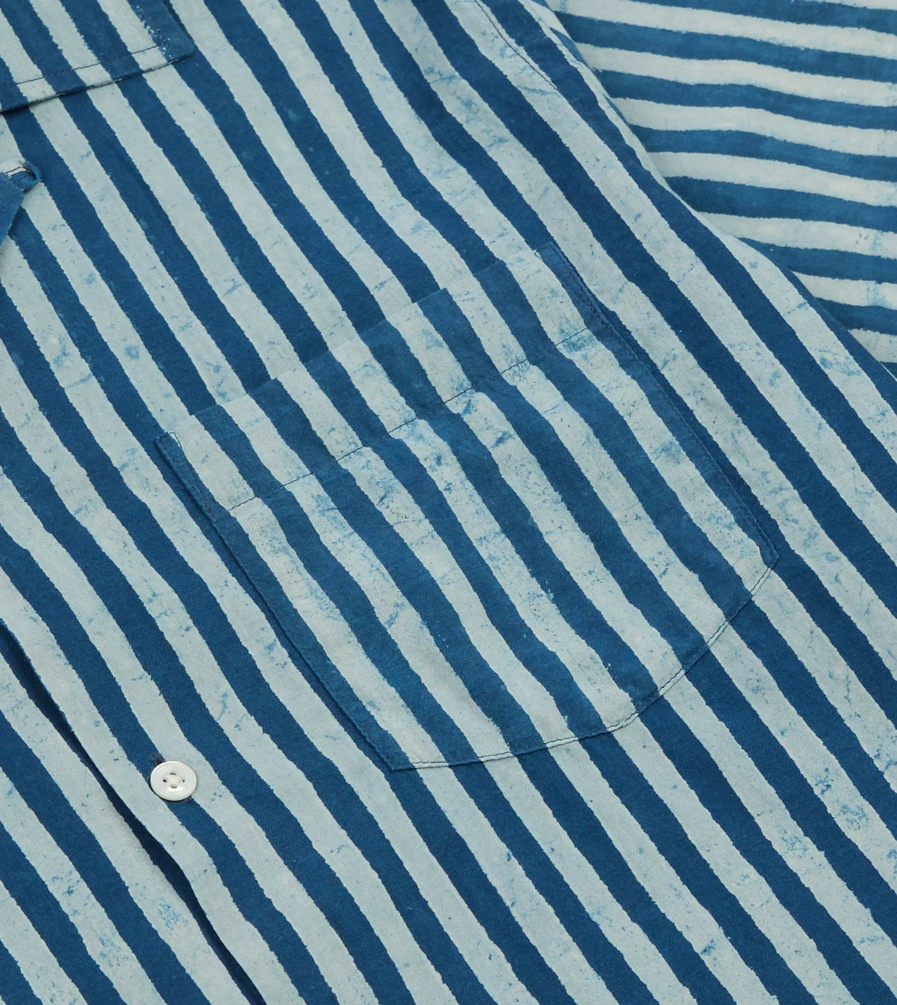 Indigo Stripe Block Print Cotton Camp Collar Short Sleeve Shirt sold by Drake's London product image thumbnail 4