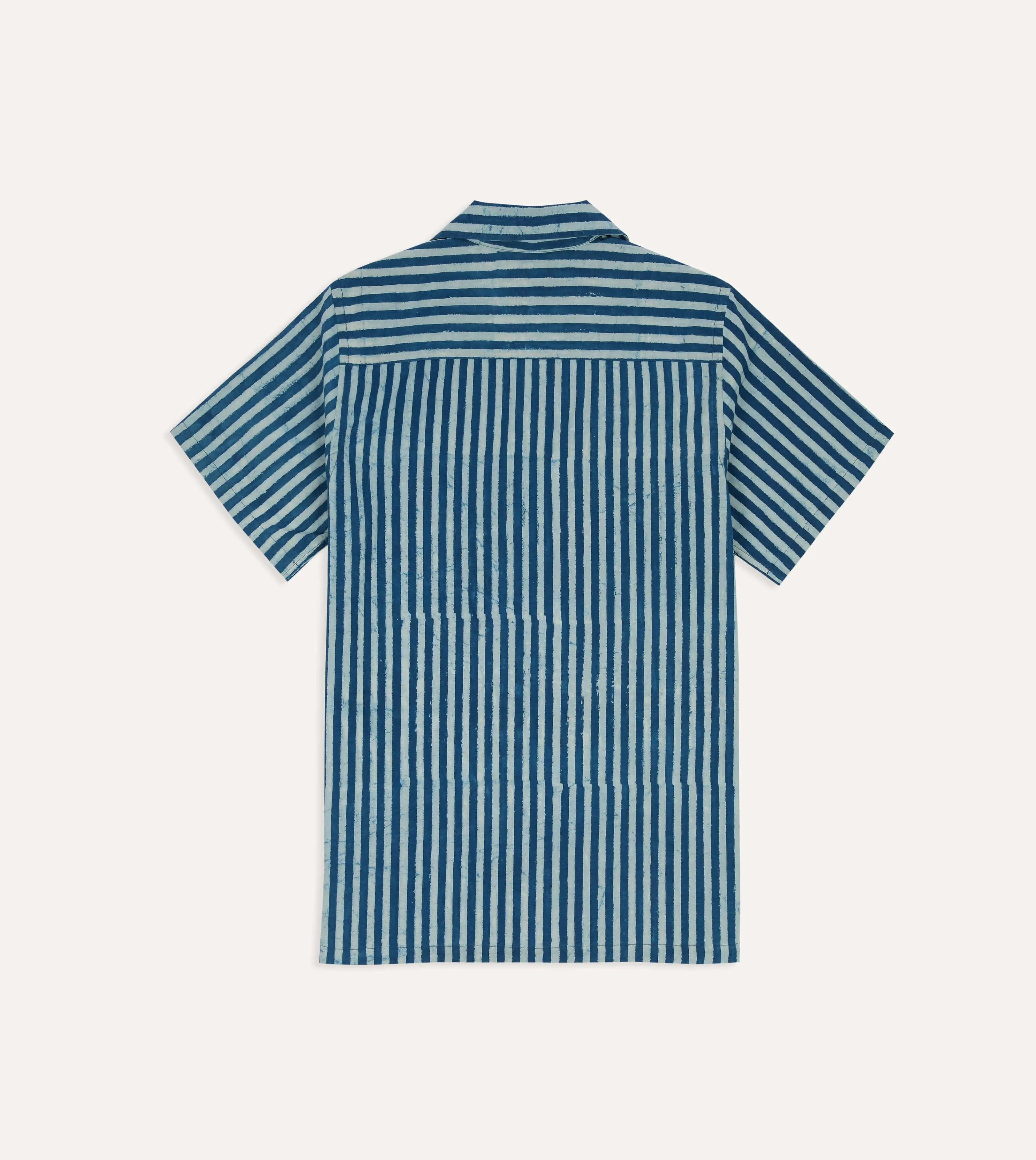 Indigo Stripe Block Print Cotton Camp Collar Short Sleeve Shirt sold by Drake's London product image thumbnail 5