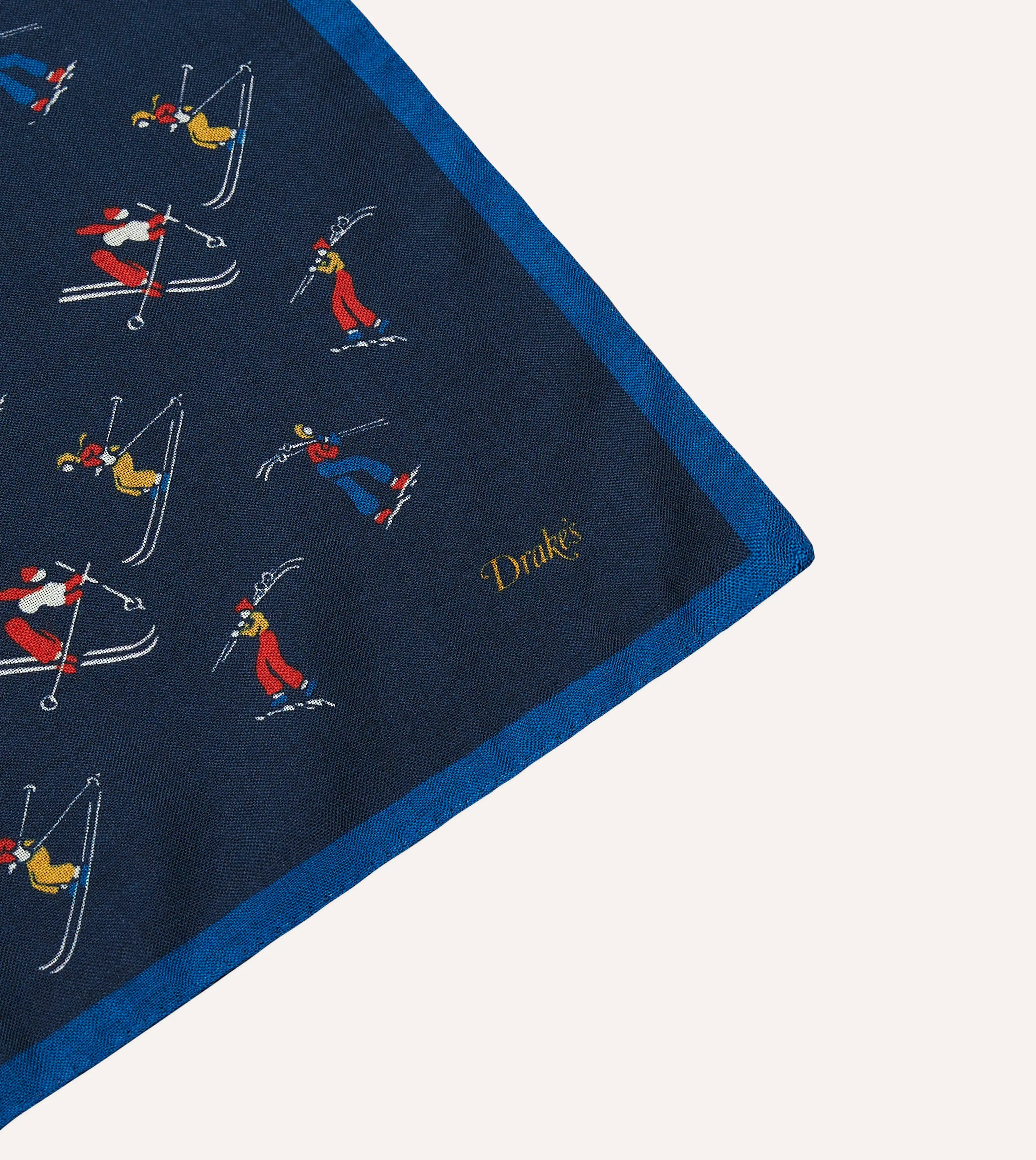 Navy Skier Print Wool-Silk Bandana sold by Drake's London product image thumbnail 4