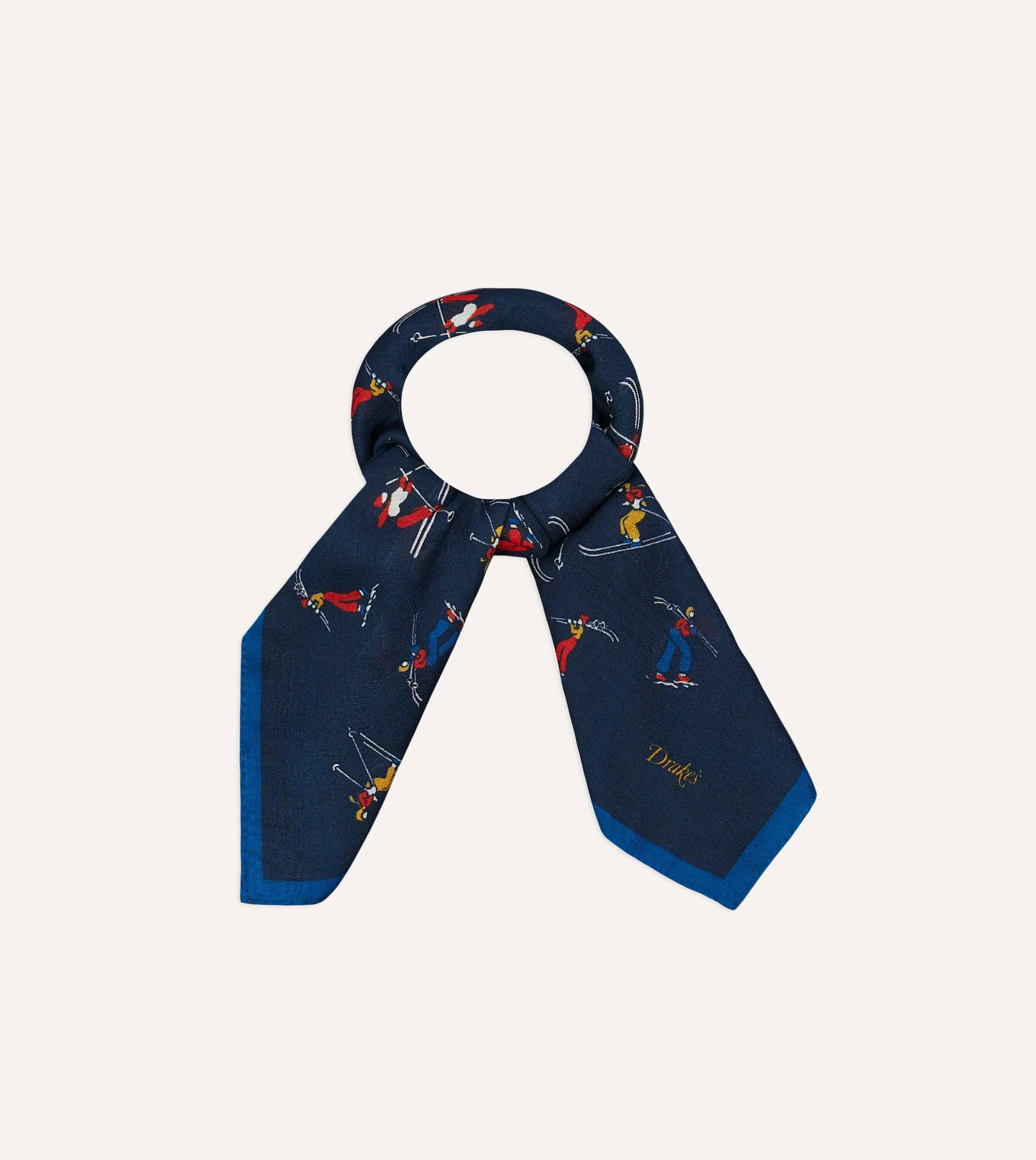 Navy Skier Print Wool-Silk Bandana sold by Drake's London product image thumbnail 3