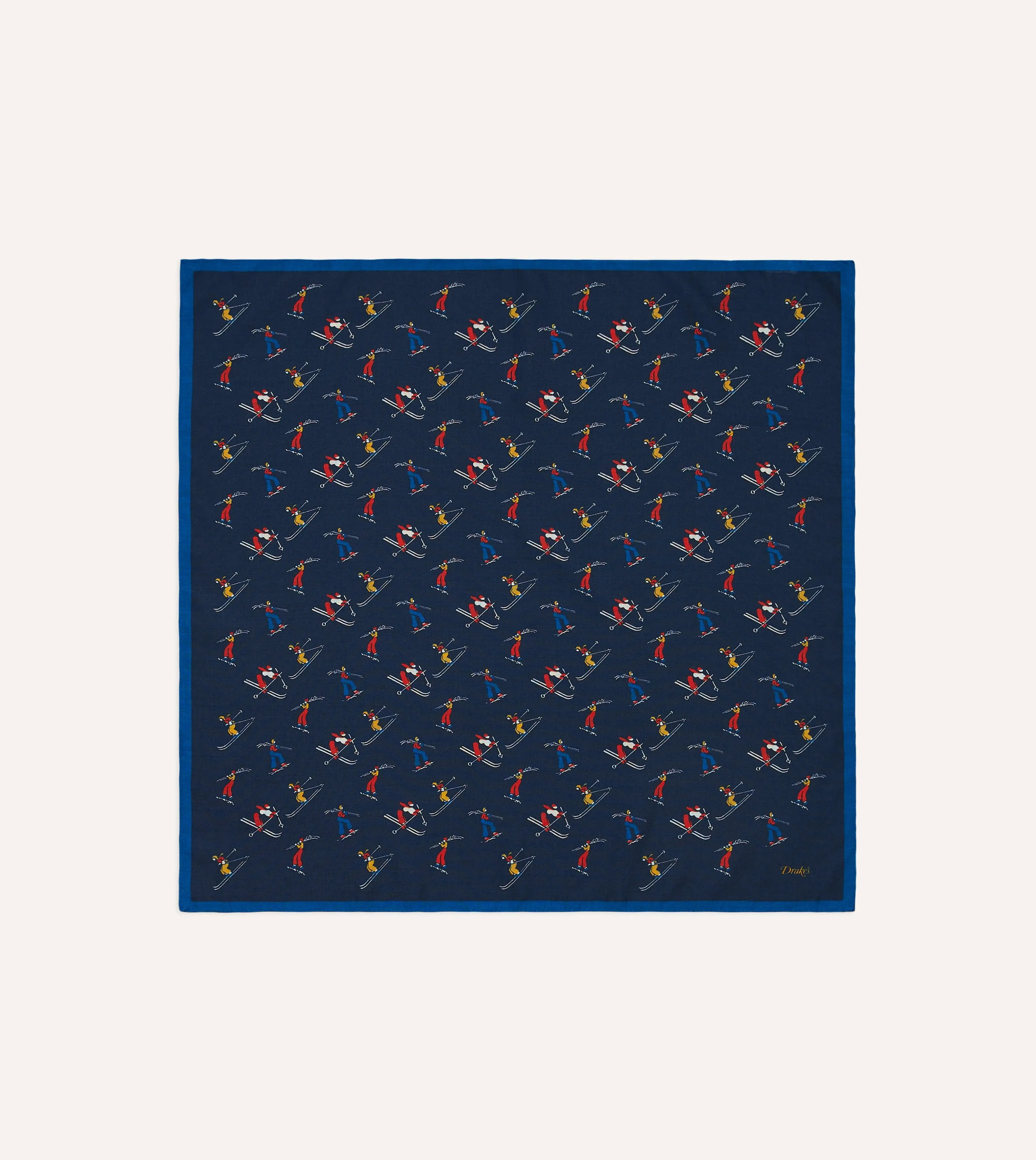 Navy Skier Print Wool-Silk Bandana sold by Drake's London